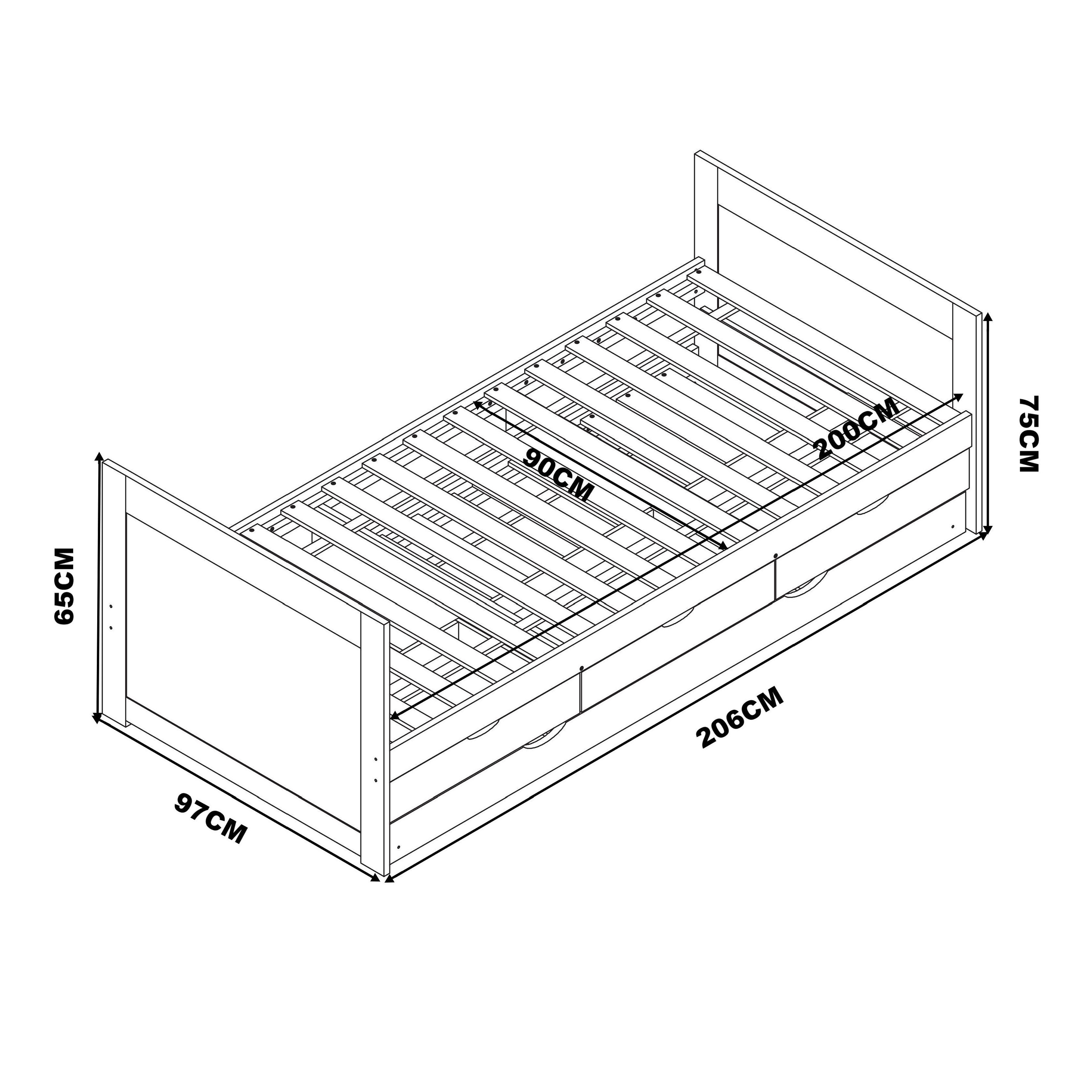 Sunny Eli Kids Bed with Pull-Out Bed and 3 Storage Drawers White – With Mattress