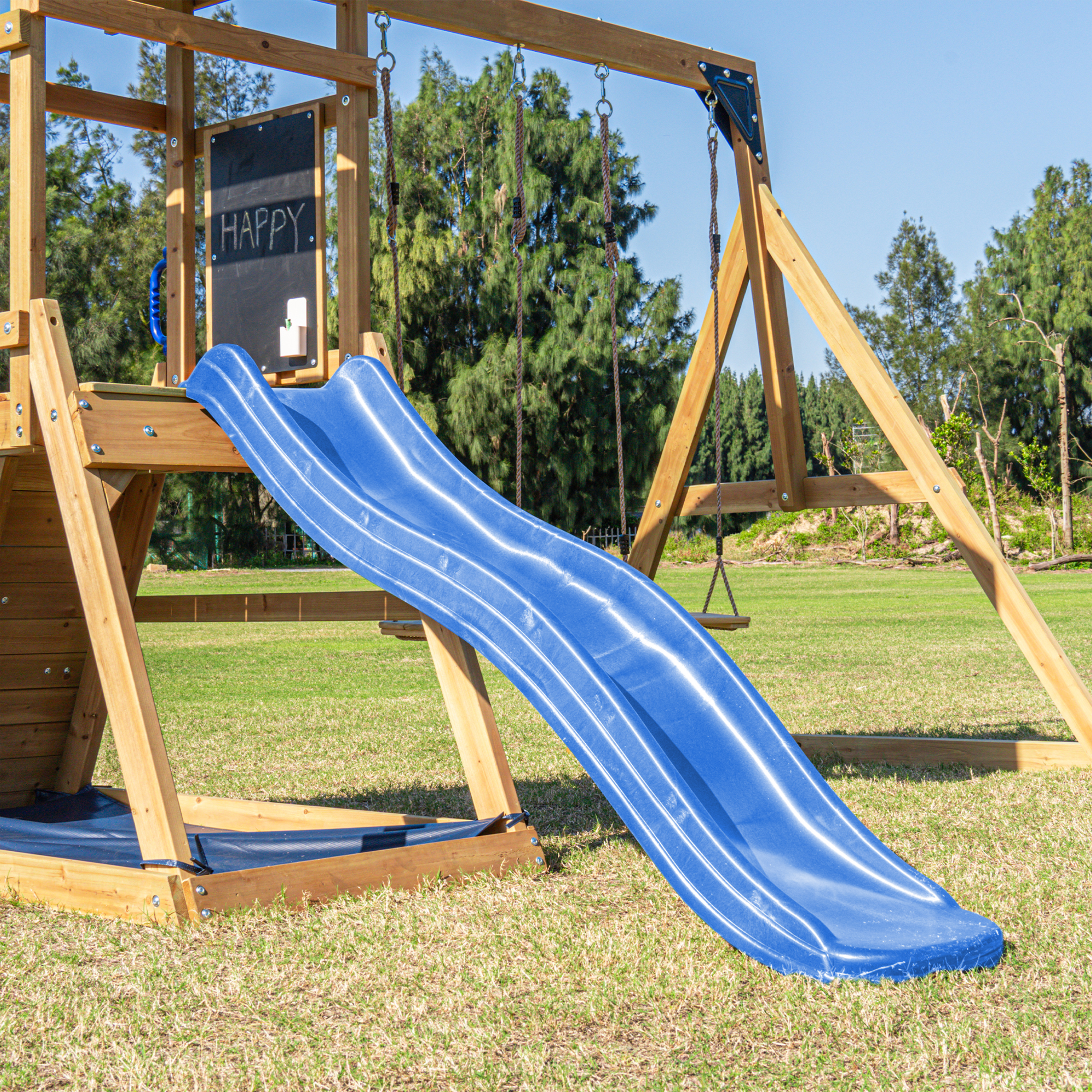 AXI Mia Climbing Frame with Double Swing Set – Blue Slide