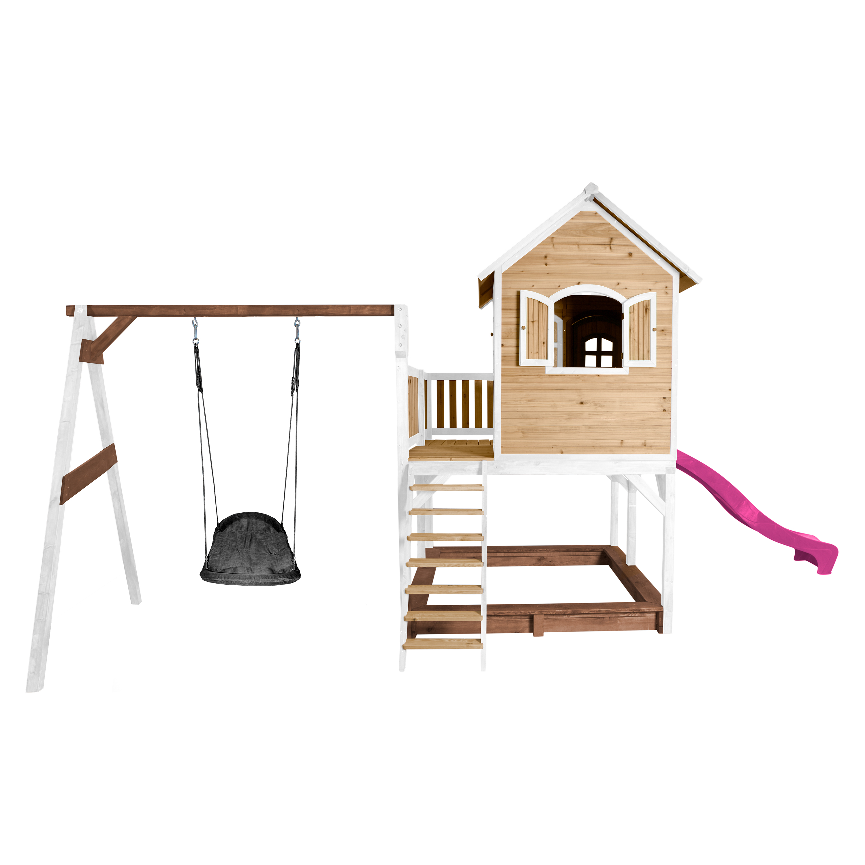 AXI Liam Playhouse with Roxy Nest Swing Set Brown/White - Purple Slide