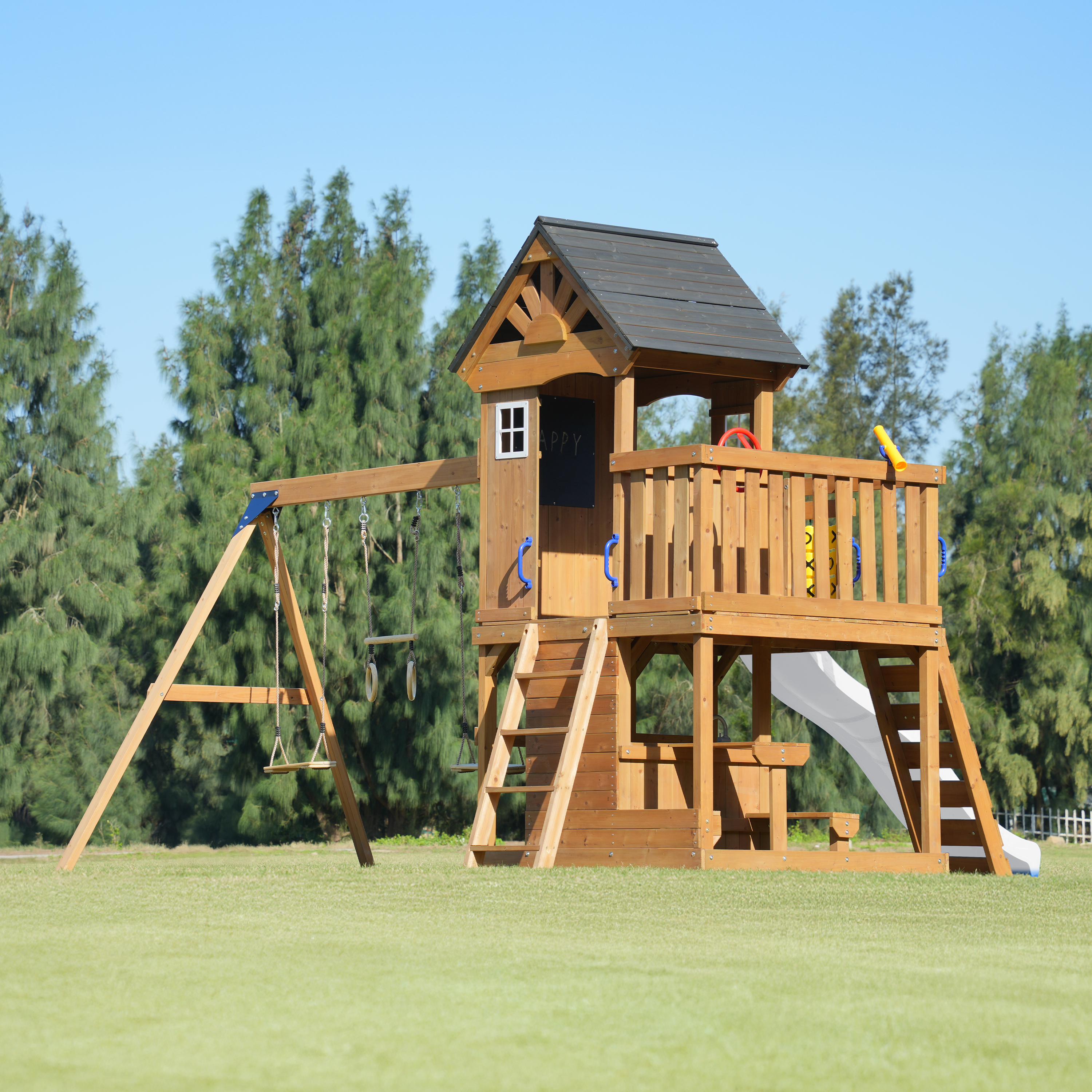 AXI Jack Climbing Frame with Double Swing and Trapeze – White Slide