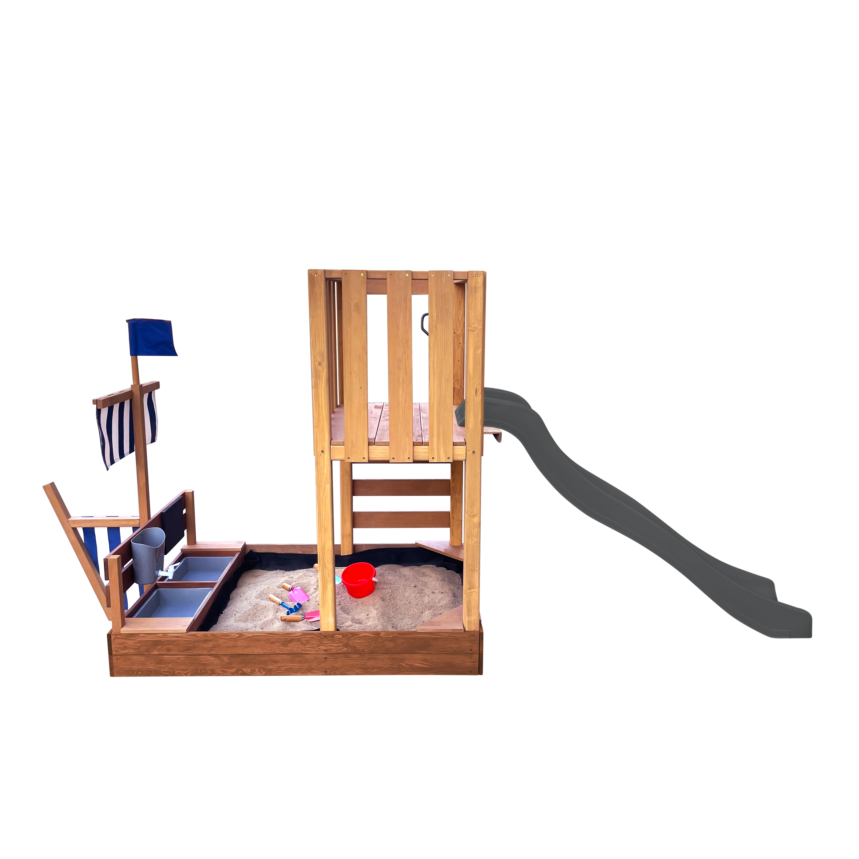 AXI Vicky Climbing Frame with Sandbox. Play Kitchen & Chalkboard – Grey Slide