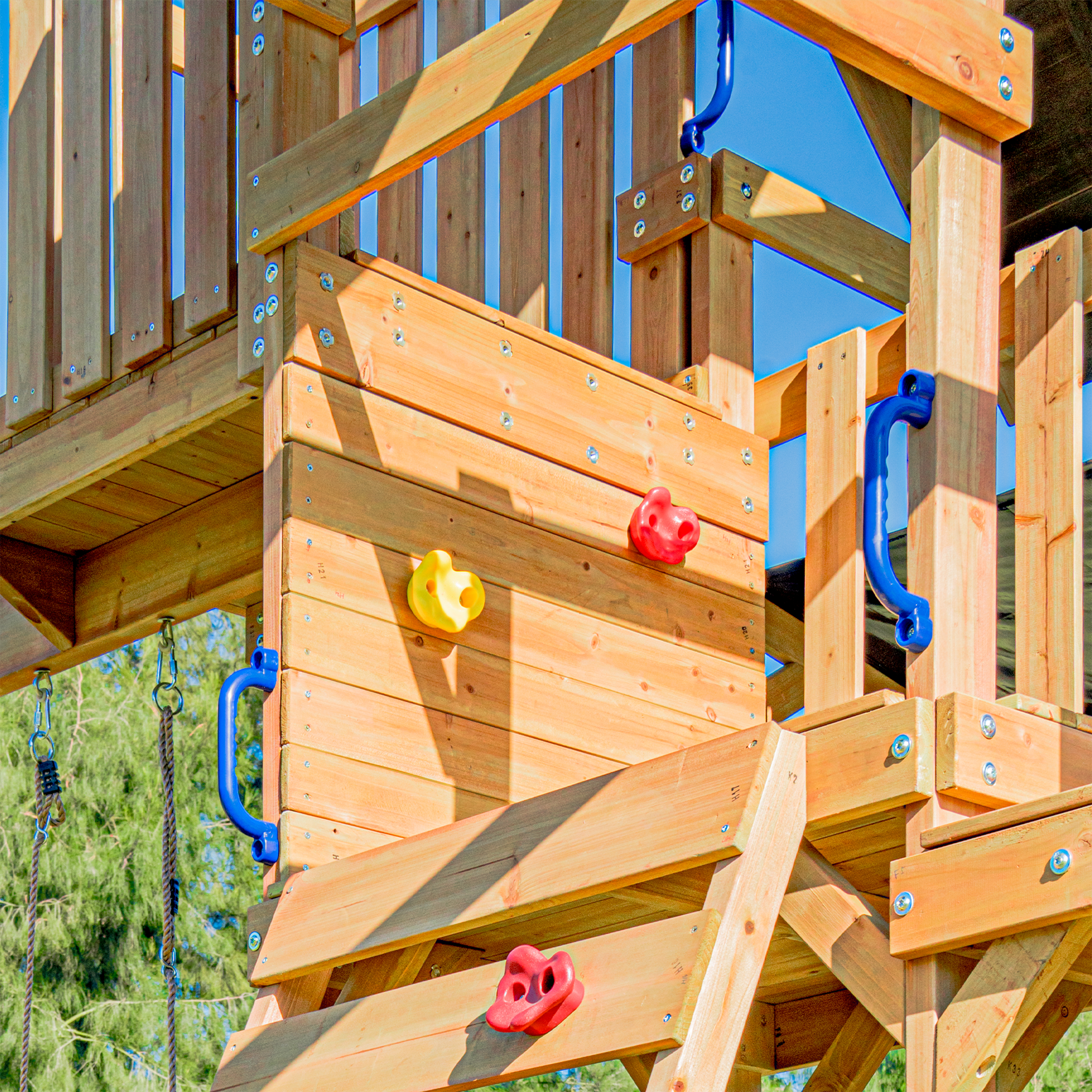 AXI Mitch Climbing Frame with Double Swing. Trapeze and Lookout Tower – Grey Slide