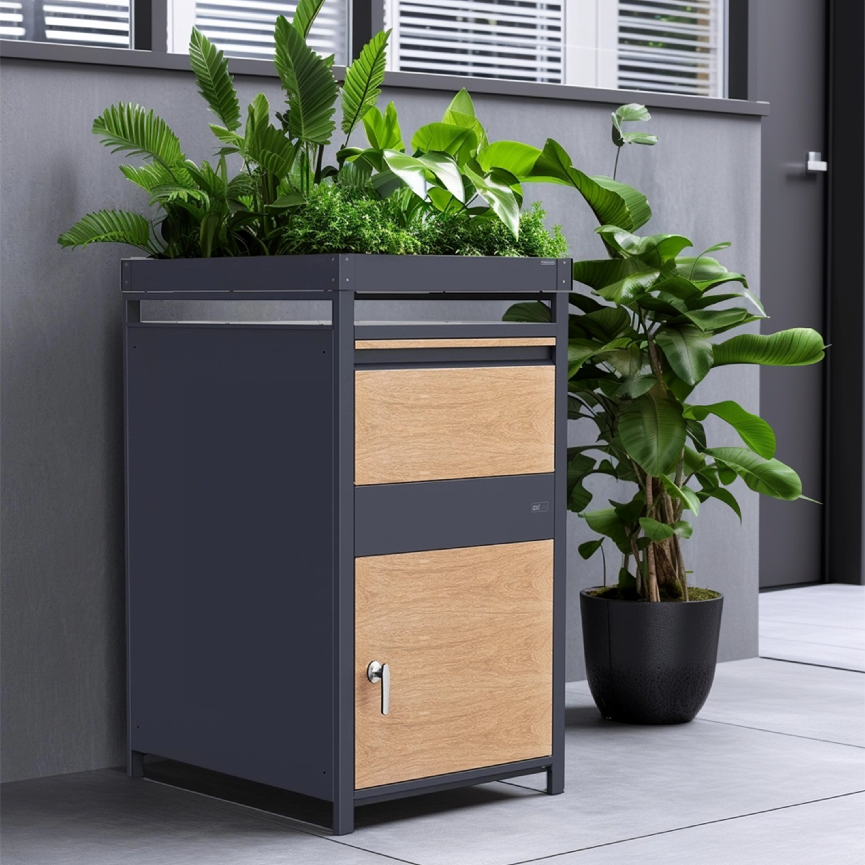 AXI LouisMetal Parcel Mailbox in Anthracite/Wood Look with Planter