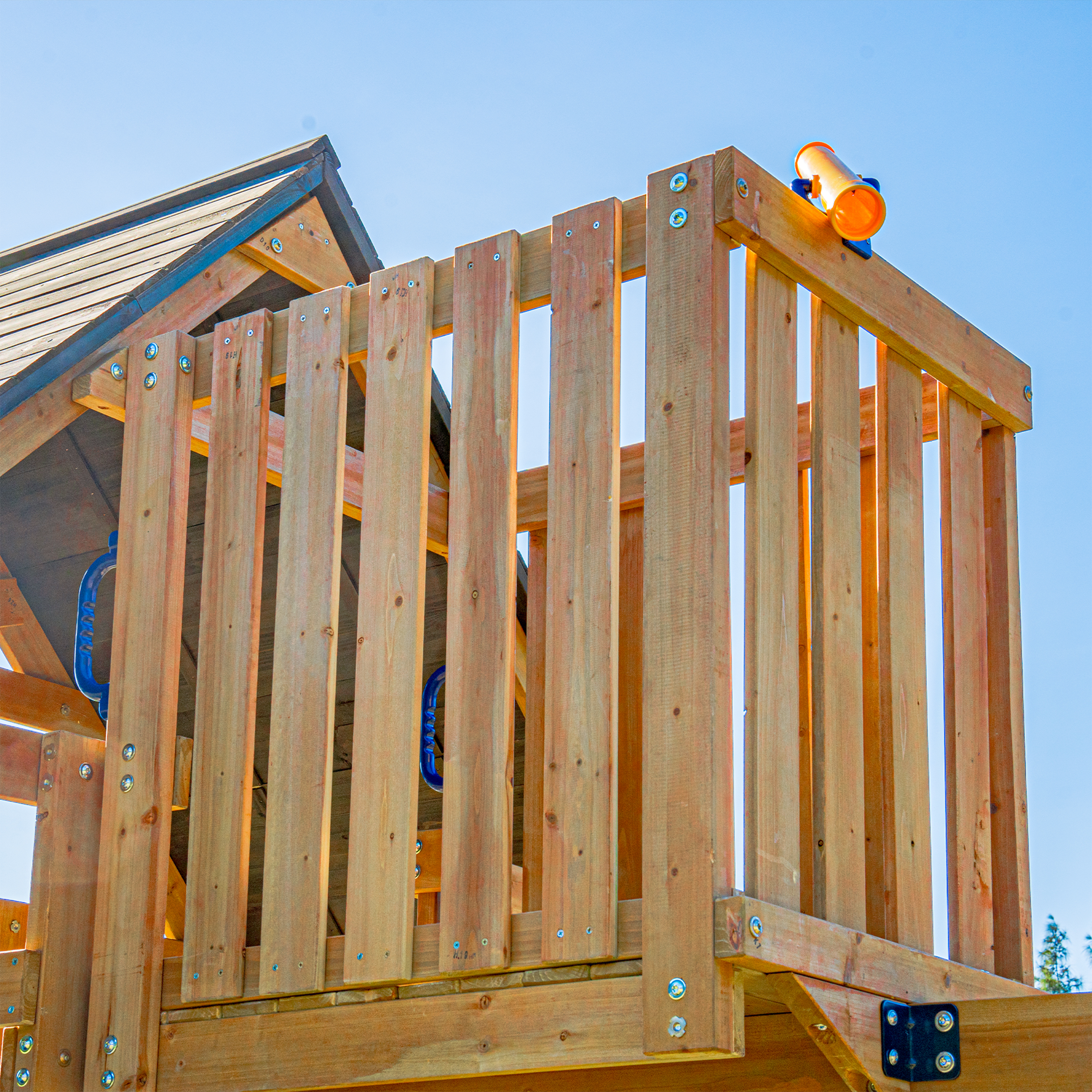 AXI Mitch Climbing Frame with Double Swing. Trapeze and Lookout Tower – Green Slide