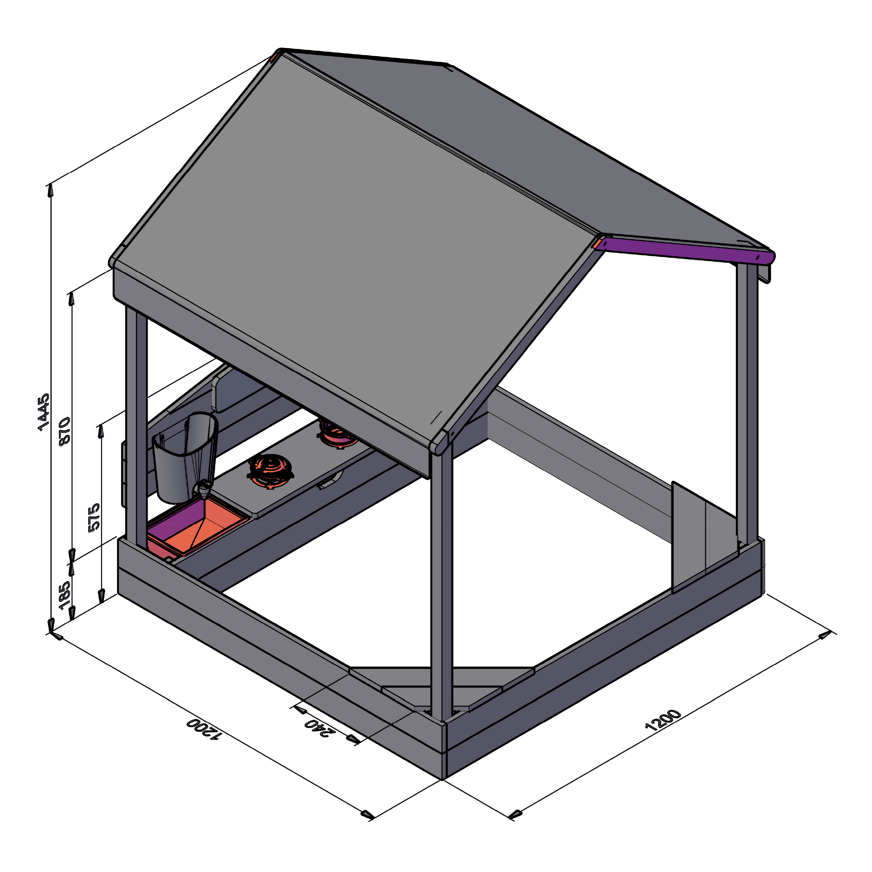 AXI Meli Sandbox & Playhouse with Play Kitchen - 120 x 120 cm - Brown