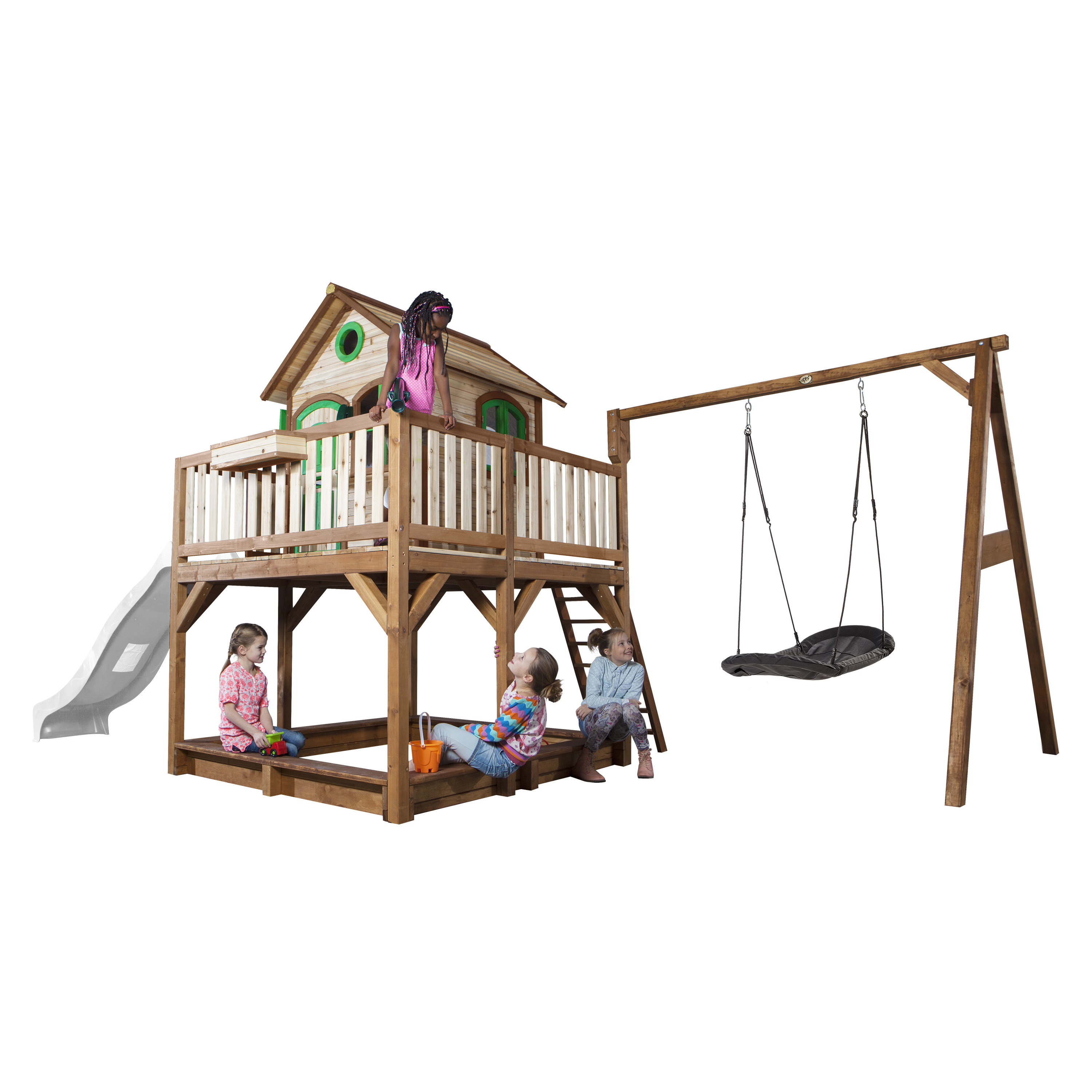 AXI Liam Playhouse with Roxy Nest Swing Set Brown/Green - White Slide