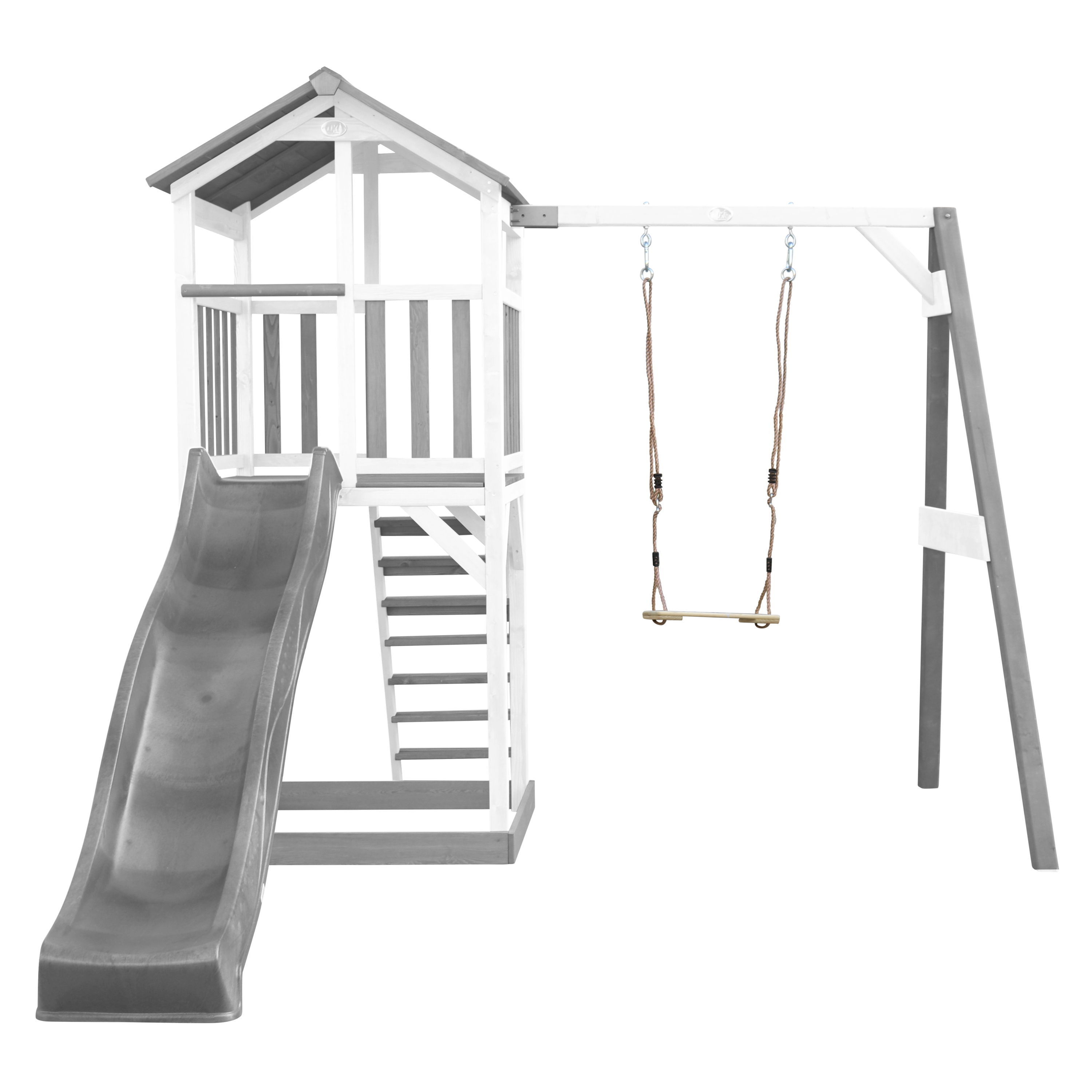 AXI Beach Tower with Single Swing Set Grey/White - Grey Slide