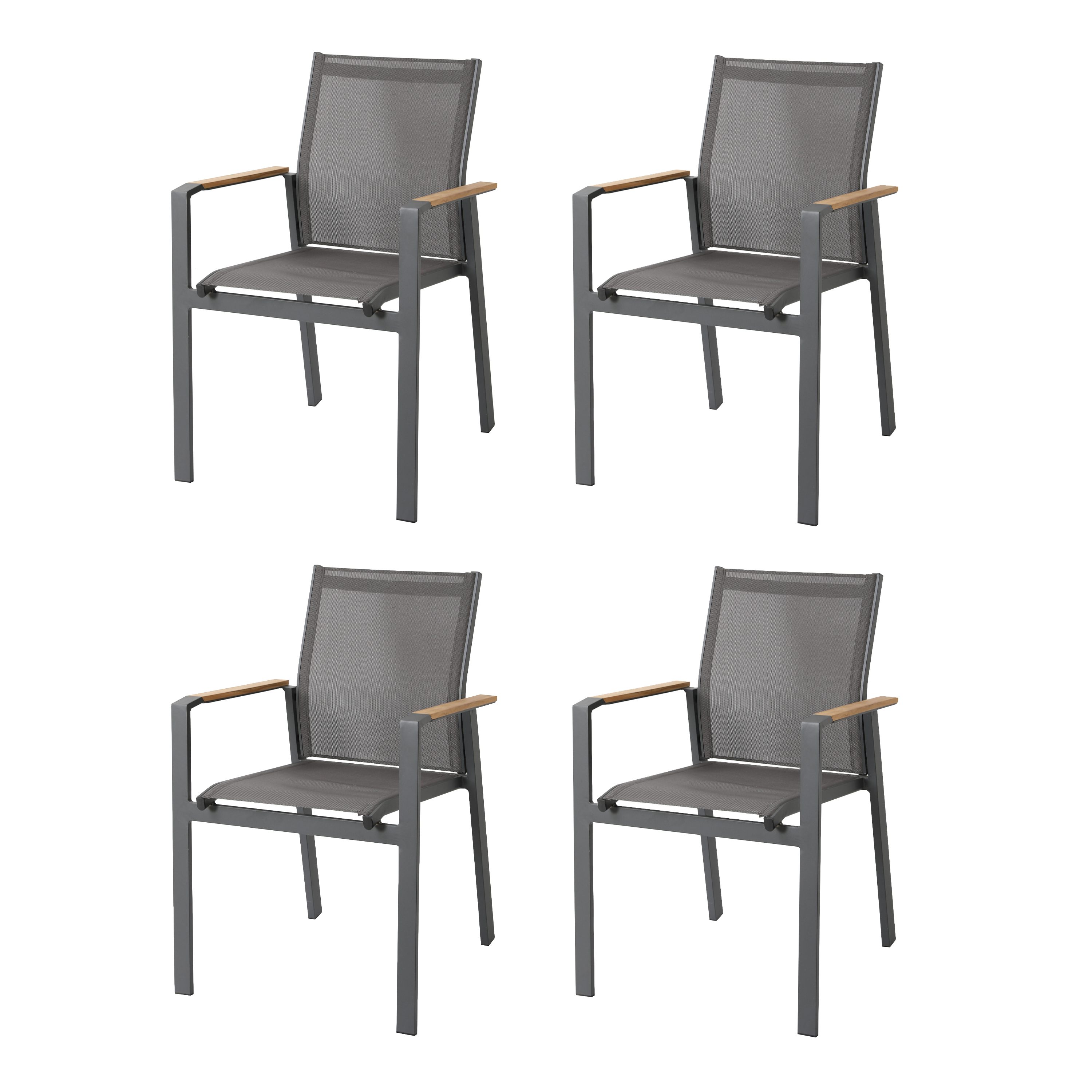 AXI Alva Aluminium Chairs Antracite/Teak – Set 4 pieces