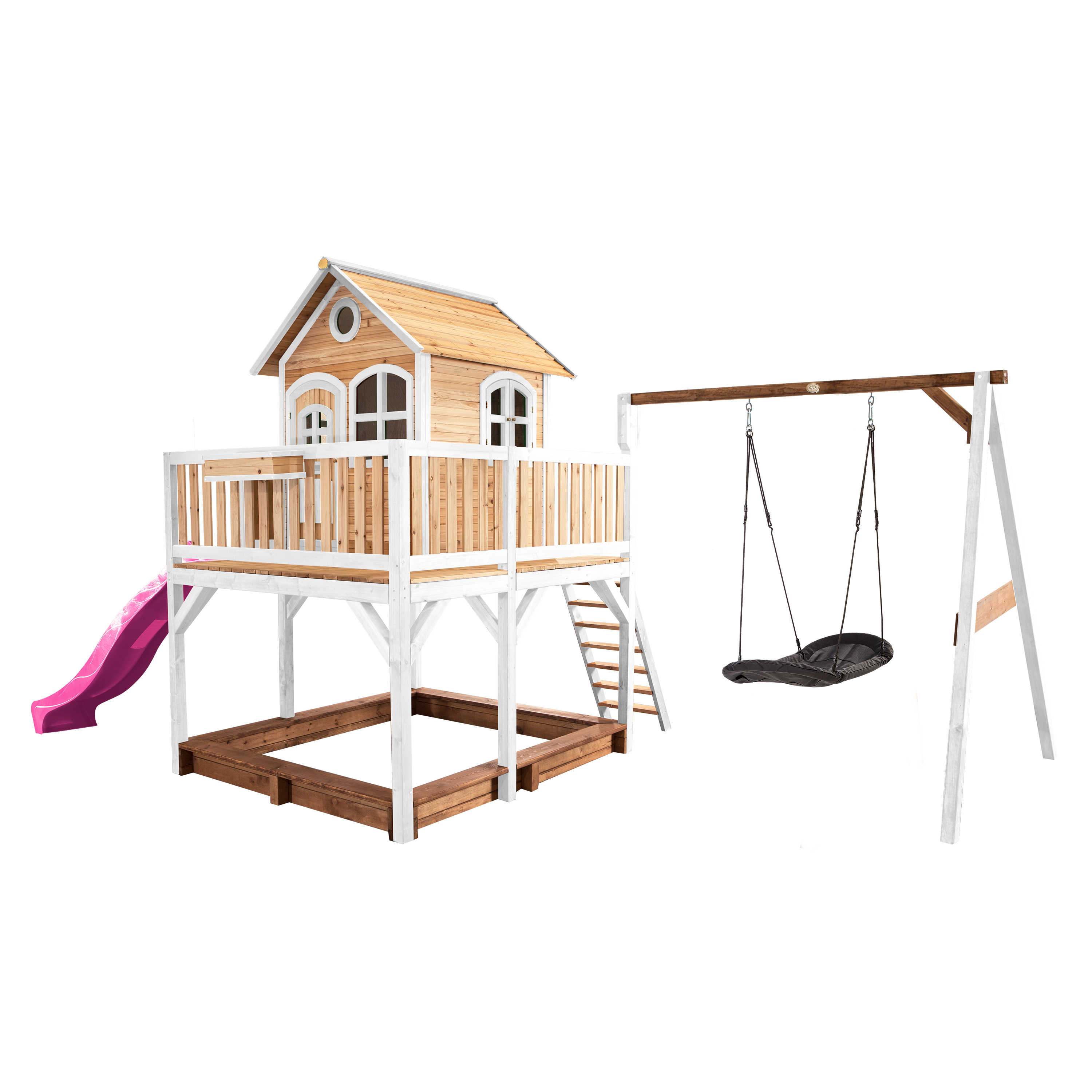 AXI Liam Playhouse with Roxy Nest Swing Set Brown/White - Purple Slide