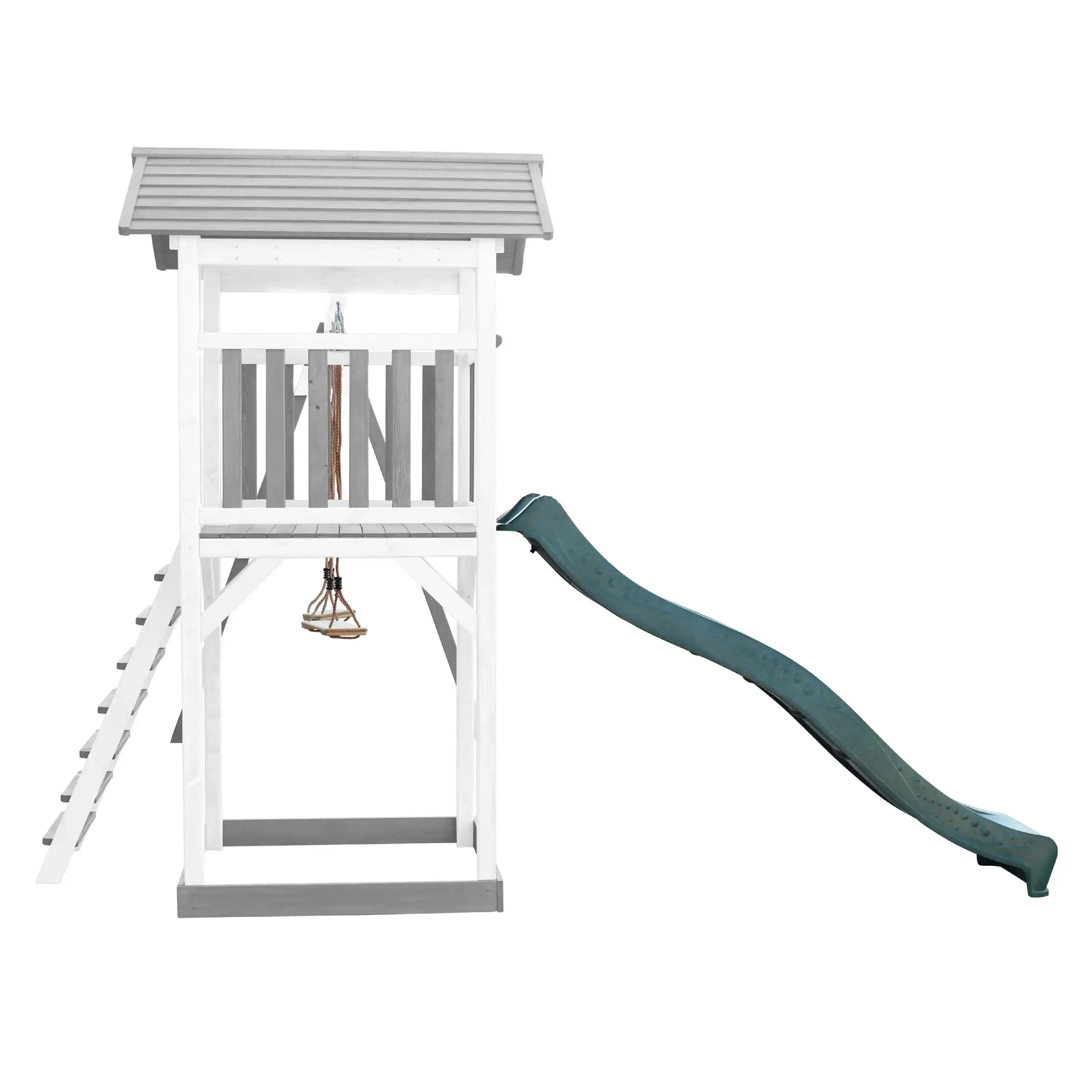 AXI Beach Tower Speeltoren met Dubbele Schommel Grijs/wit - Groene Glijbaan