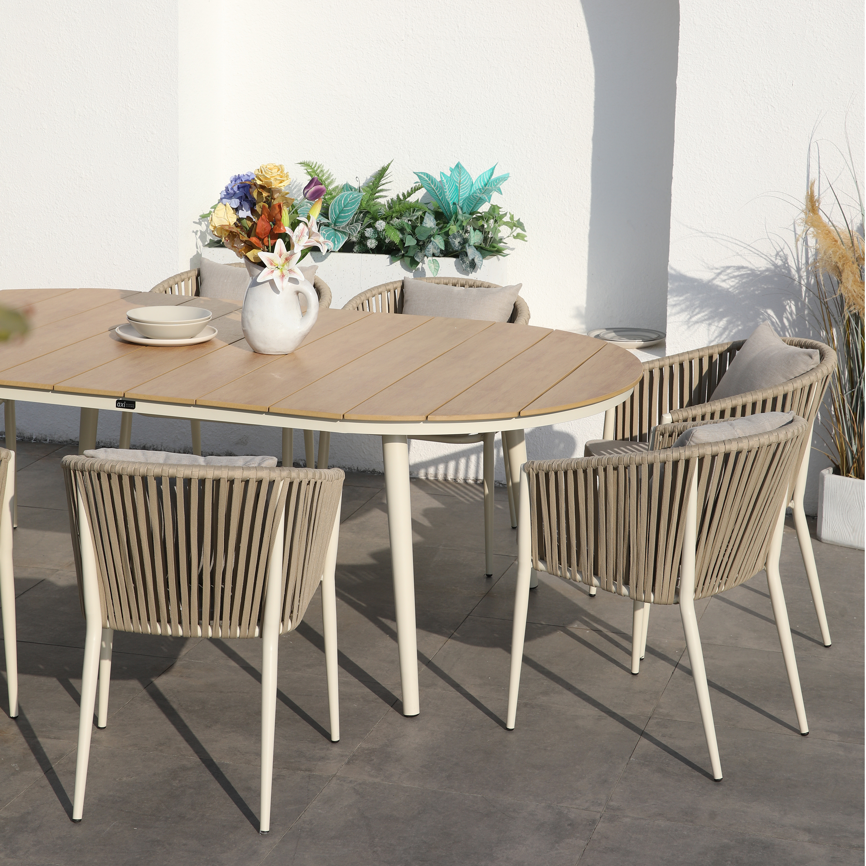 AXI Chay Garden Set with 8 Chairs – Beige with Polywood in Wood Effect-8720365066283 AXI Chay Garden Set with 8 Chairs – Beige with Polywood in Wood Effect