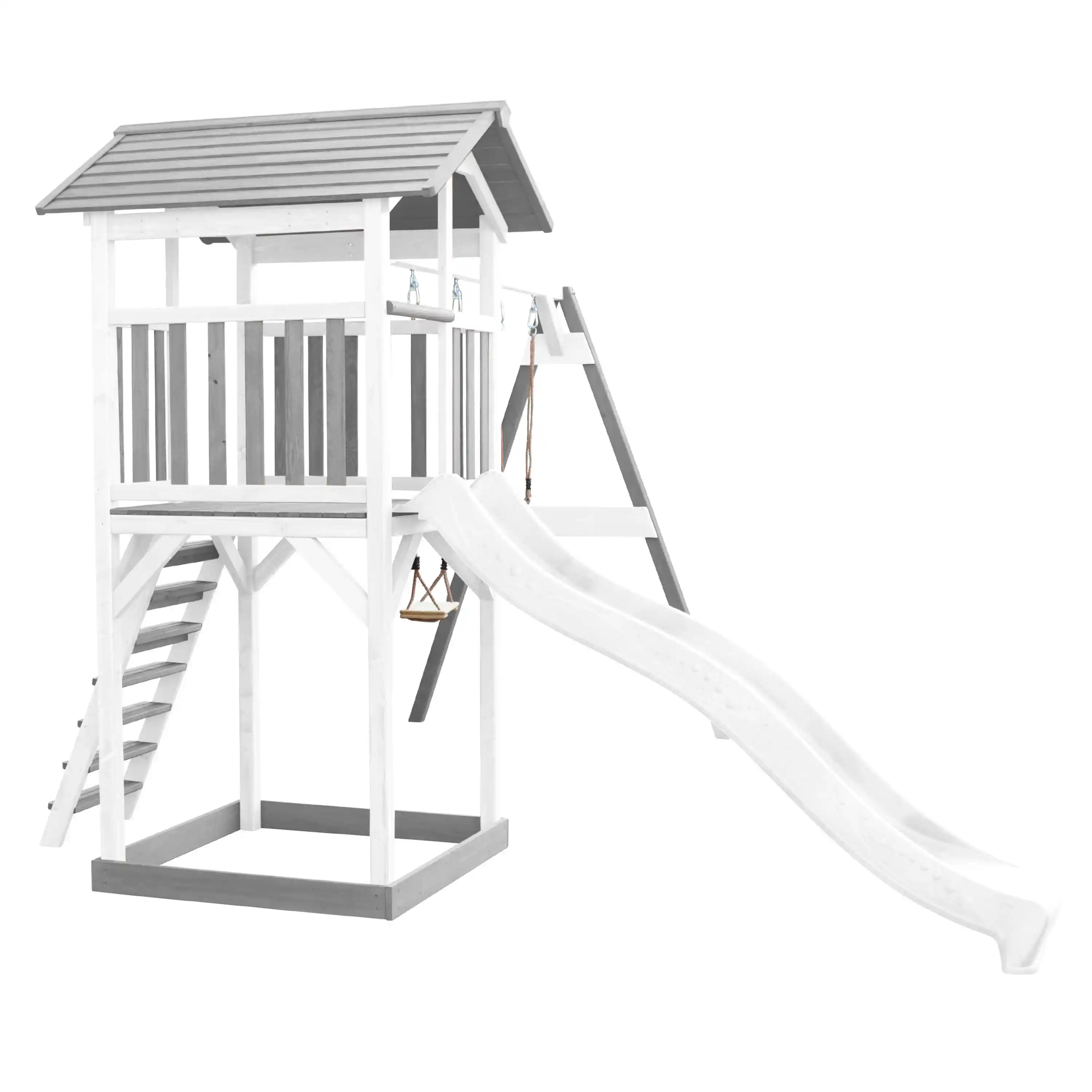 AXI Beach Tower Speeltoren met Dubbele Schommel Grijs/wit - Witte Glijbaan