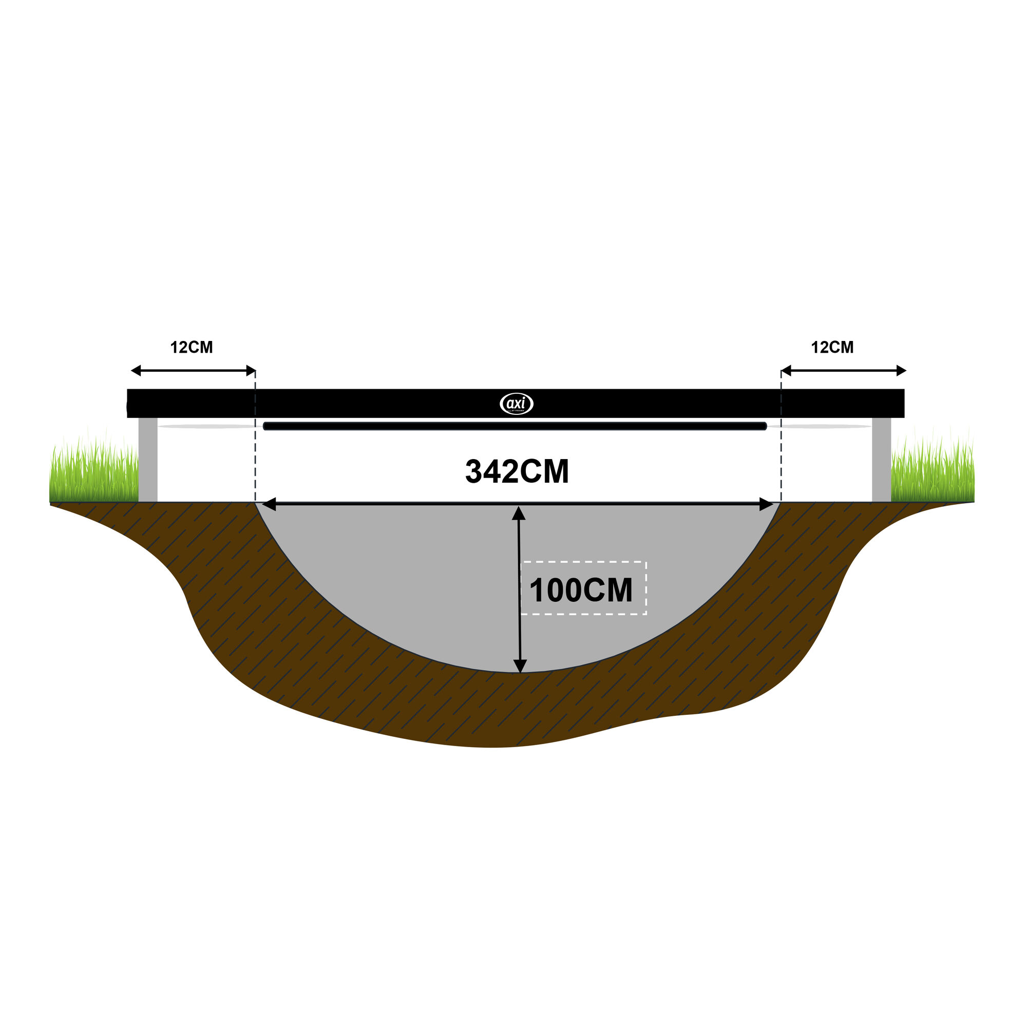 AXI Denver Trampoline 12ft - Inground - Black