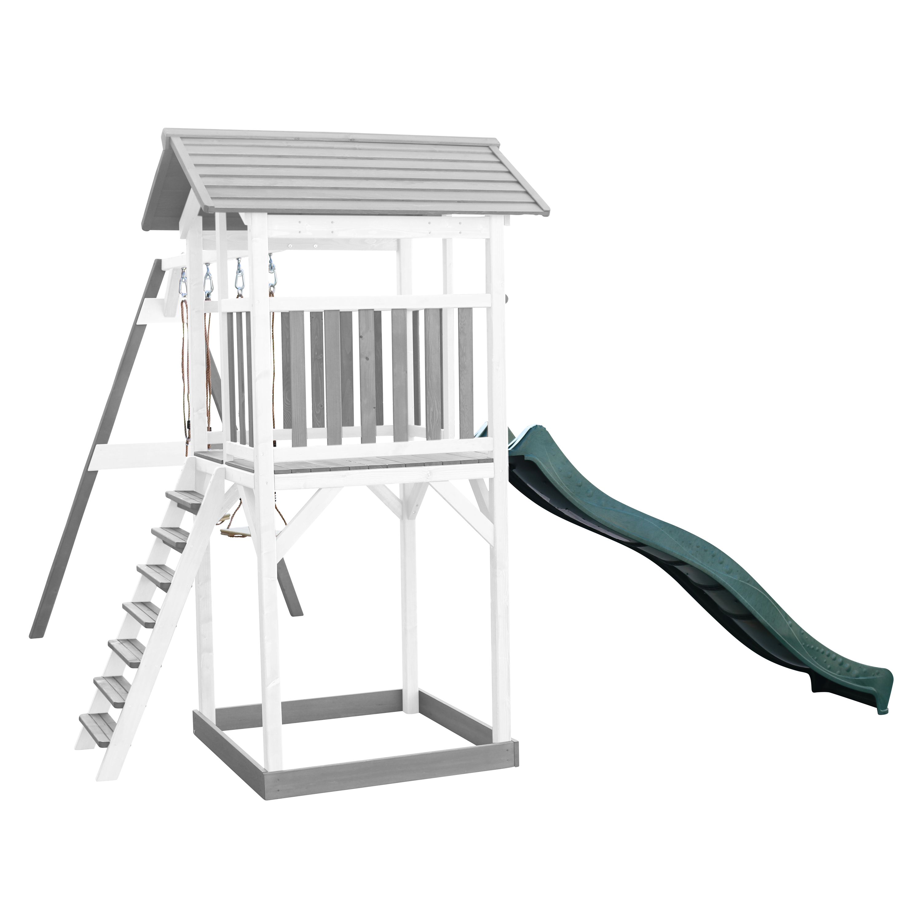 AXI Beach Tower with Double Swing Set Grey/White - Green Slide
