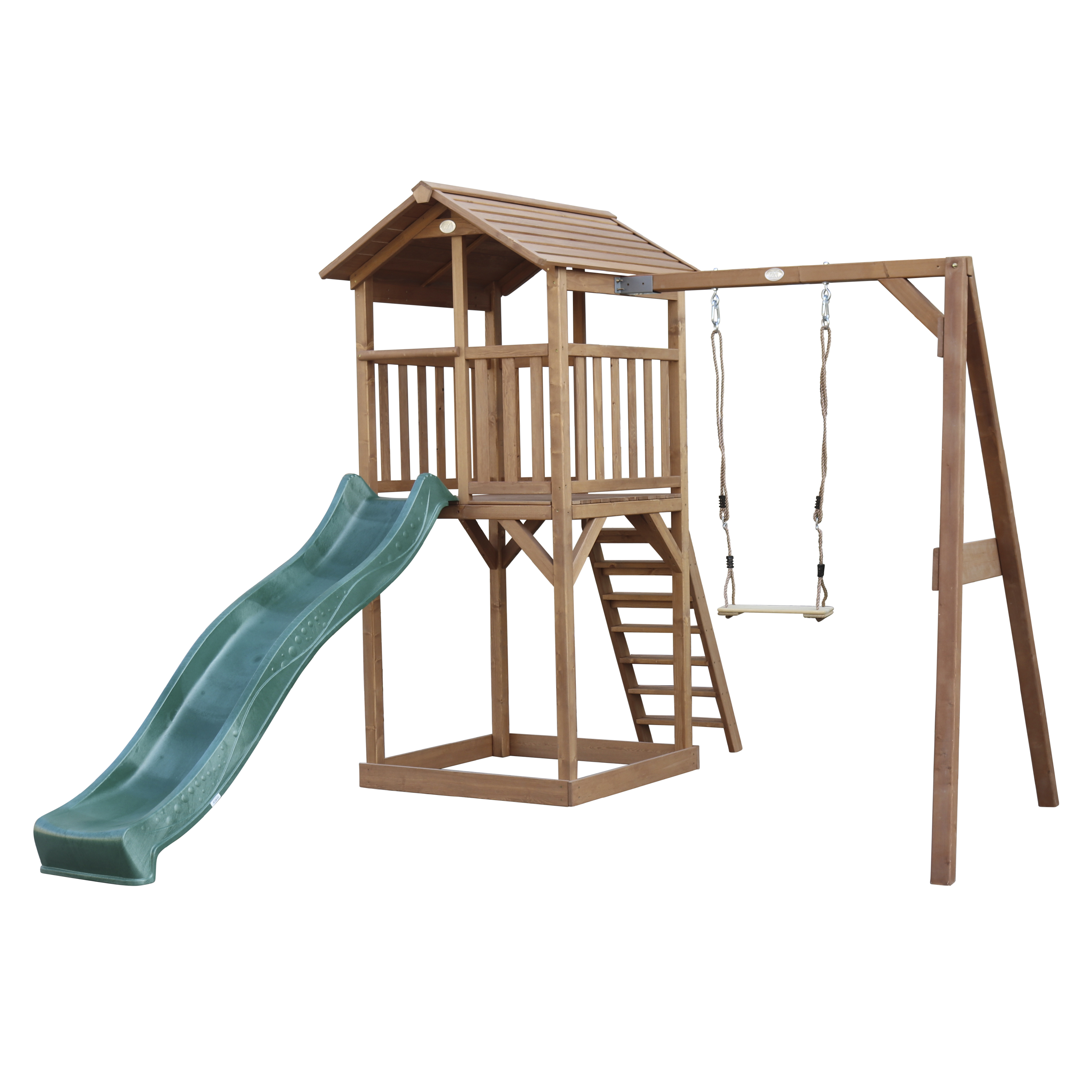 AXI Beach Tower with Single Swing Set Brown - Green Slide