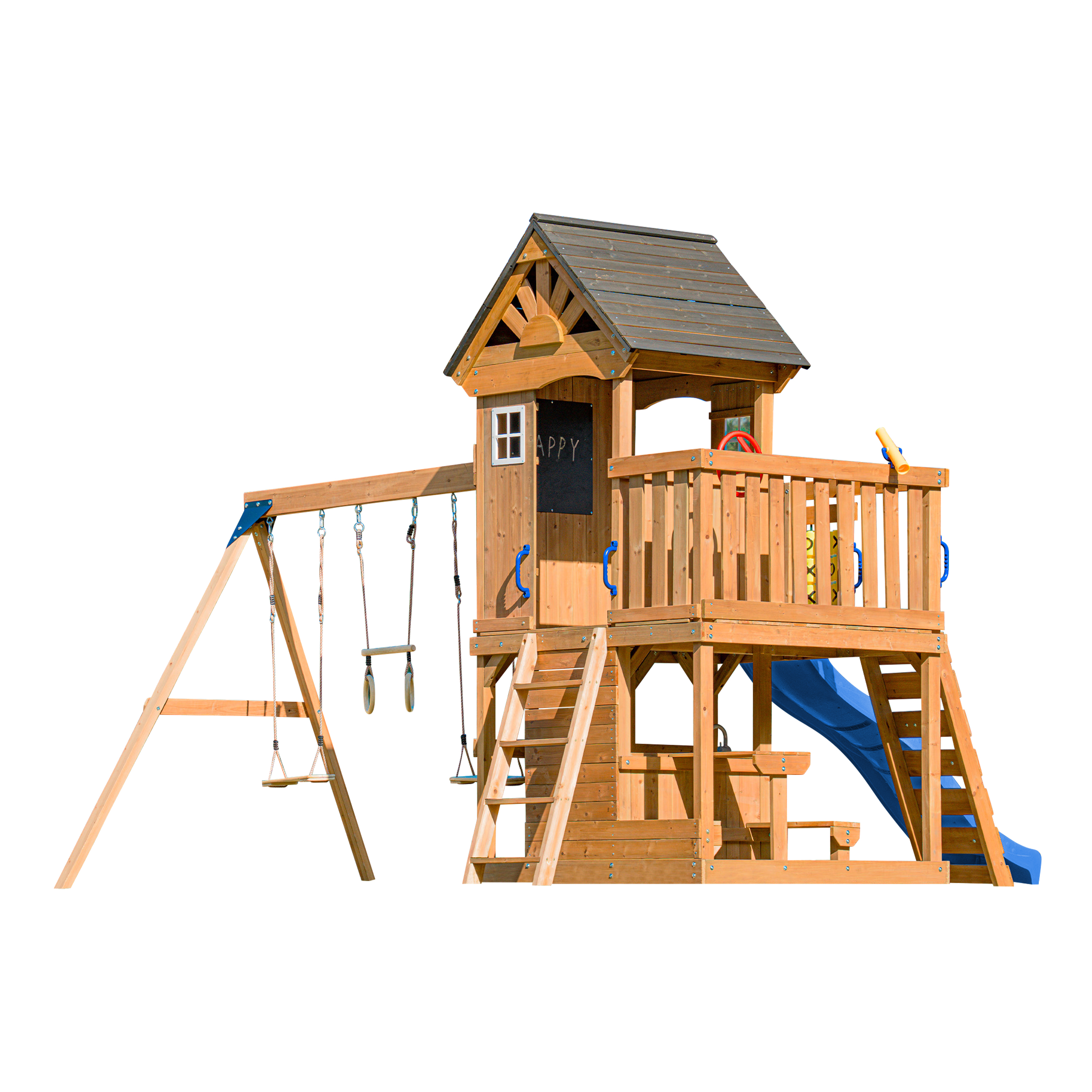 AXI Jack Climbing Frame with Double Swing and Trapeze – Blue Slide