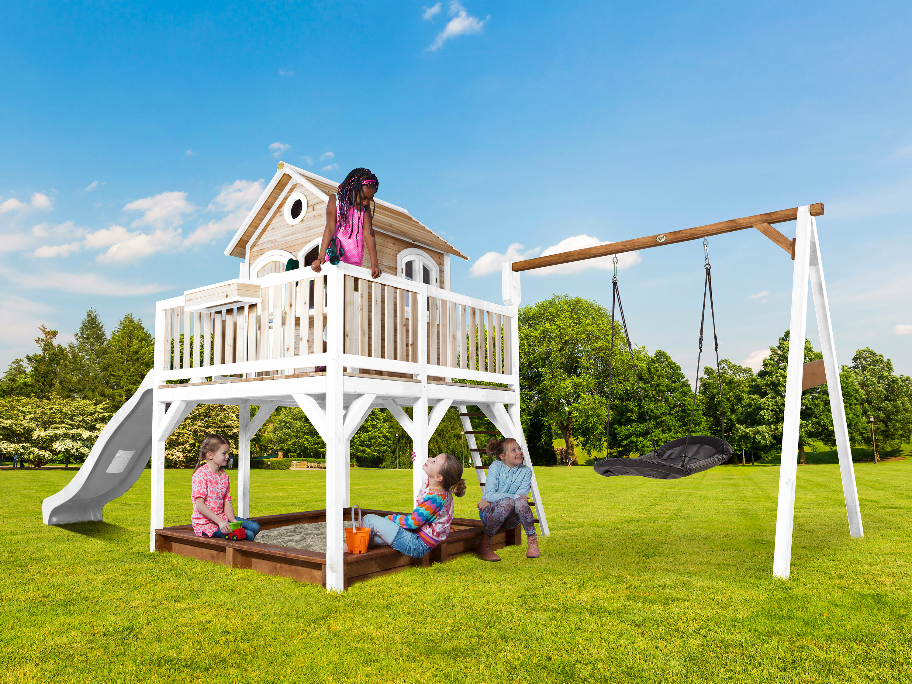 AXI Liam Playhouse with Roxy Nest Swing Set Brown/White - White Slide