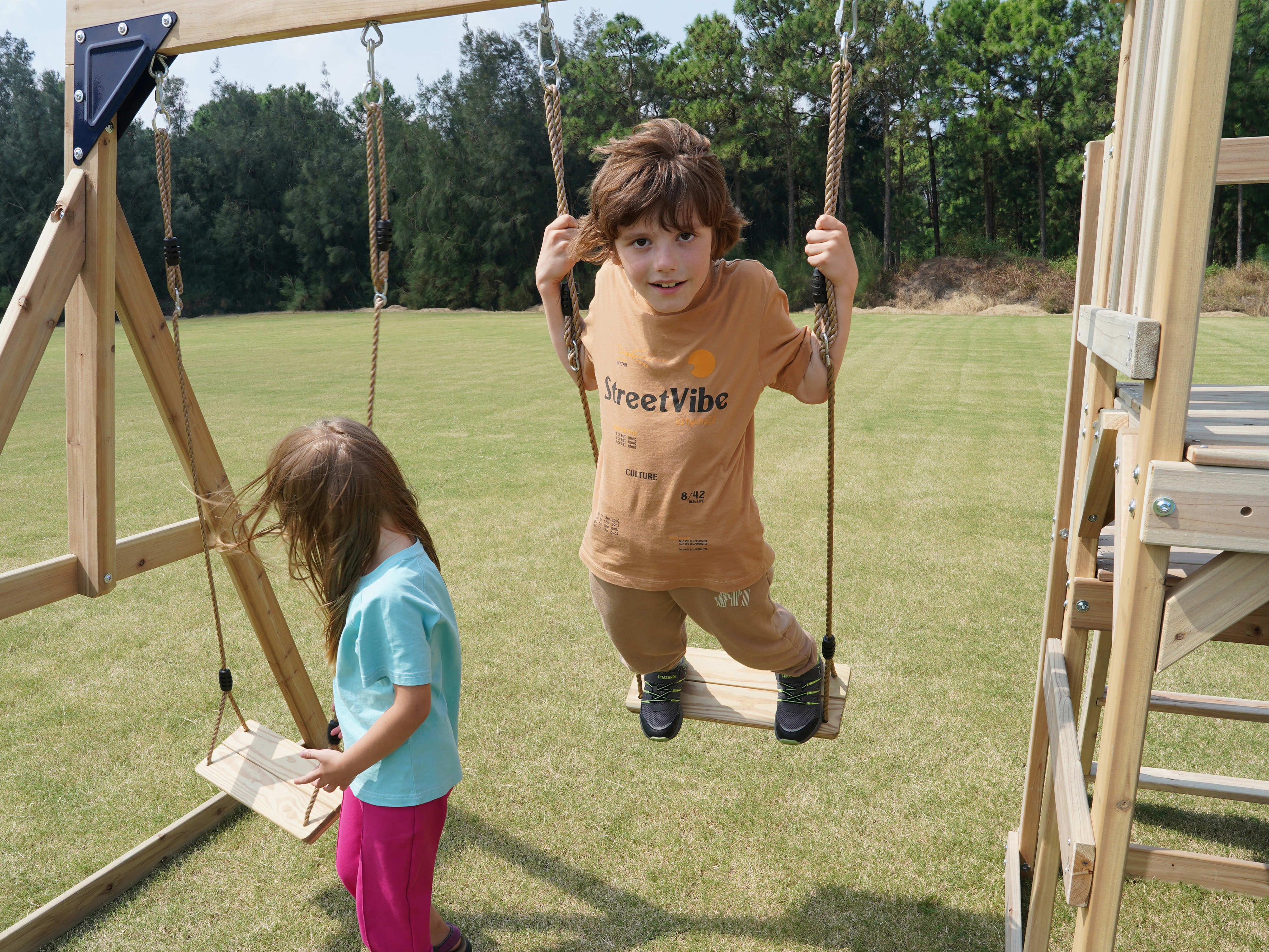 AXI Mette Playground with Double Swing Brown - Grey Slide 