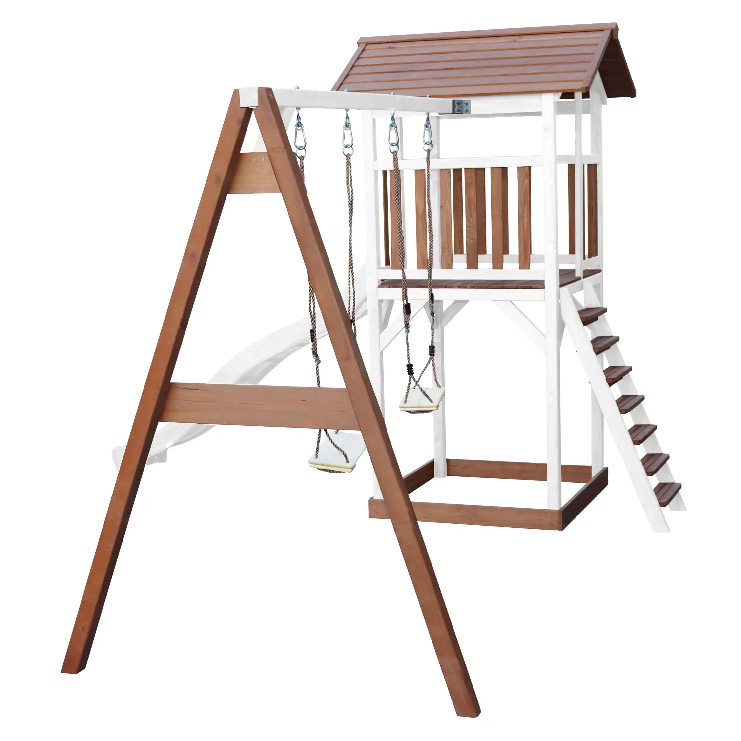 AXI Beach Tower Speeltoren met Dubbele Schommel Bruin/wit - Witte Glijbaan