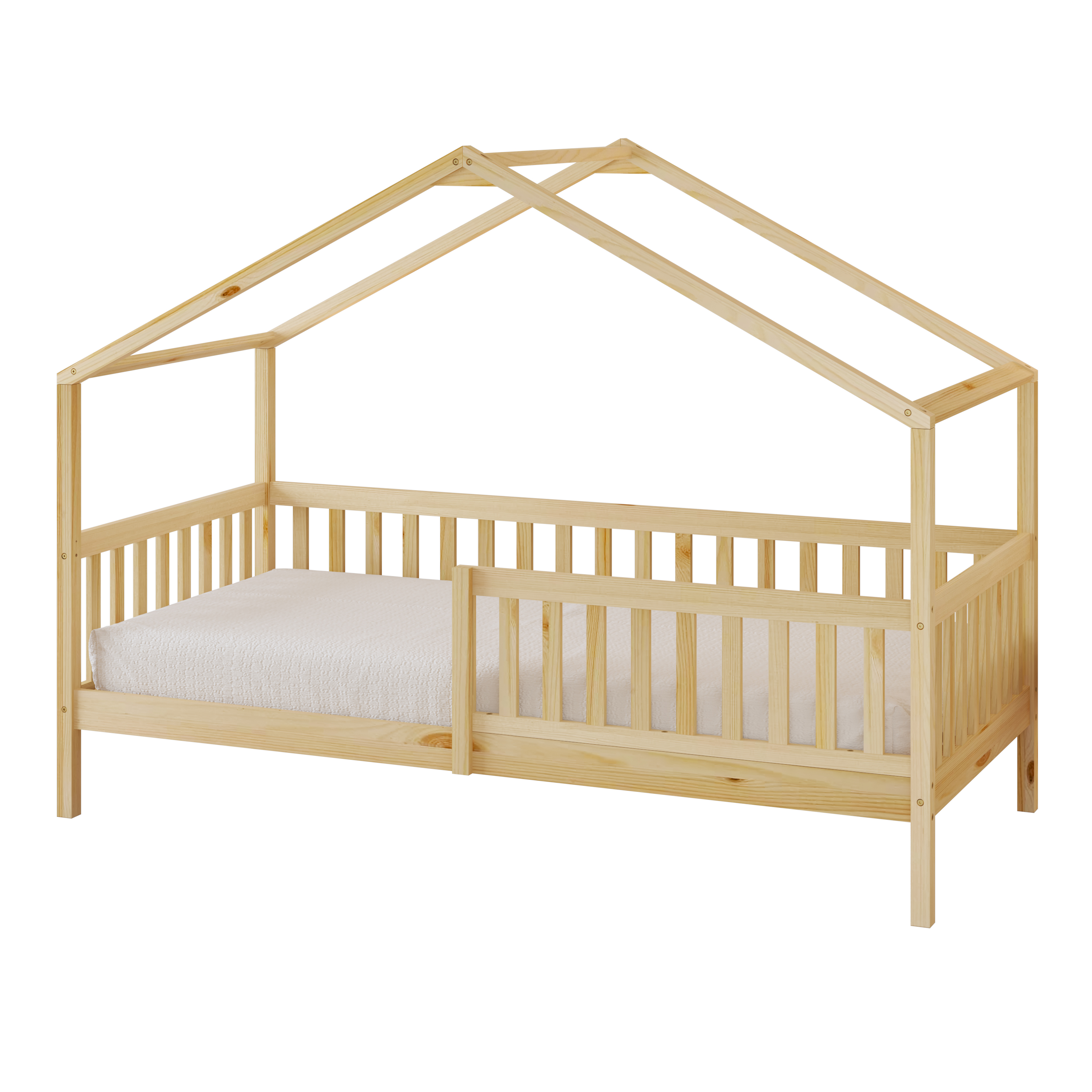 Sunny Kae House Bed with Guardrail Natural – With Mattress