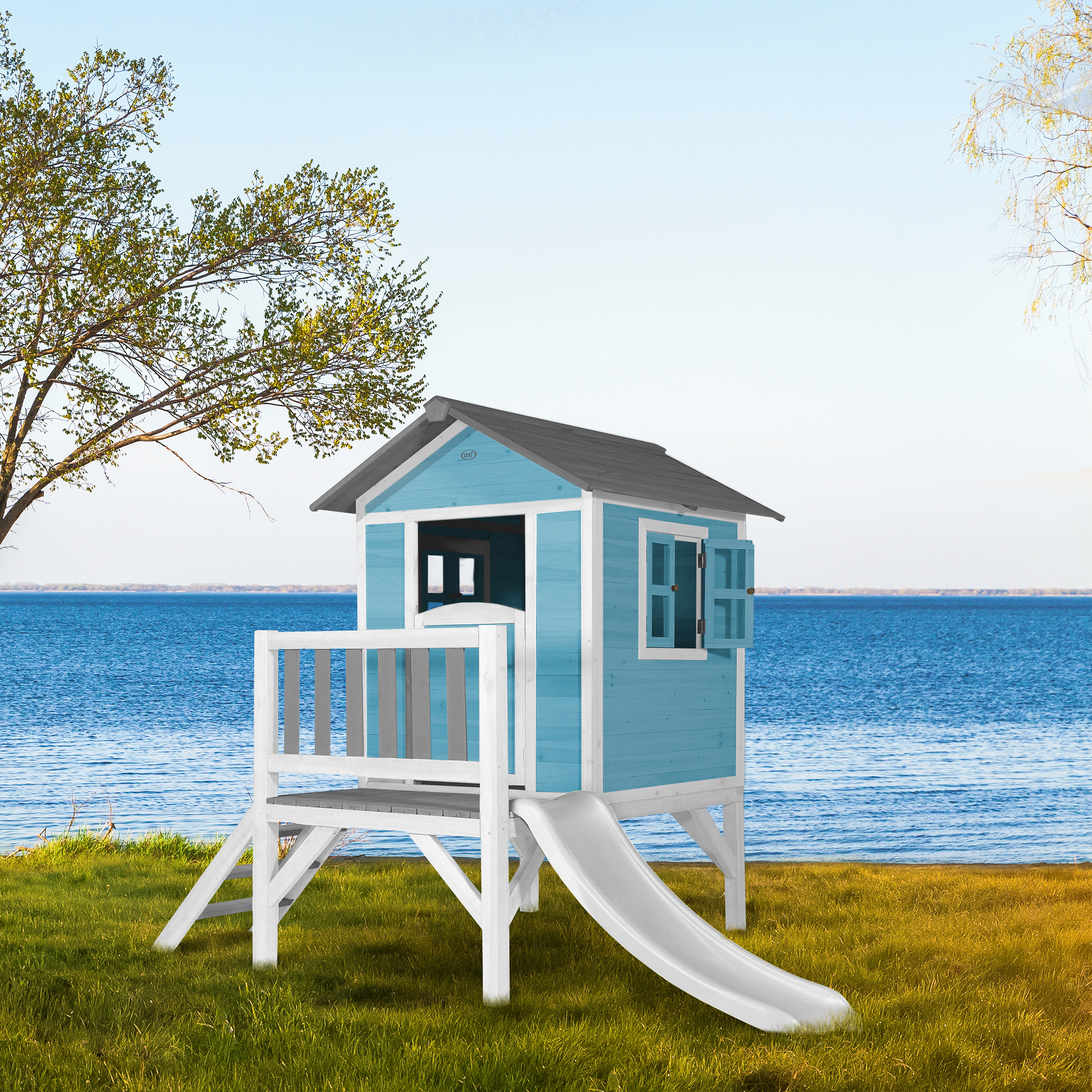 AXI Lodge XL Playhouse Caribbean Blue - White Slide