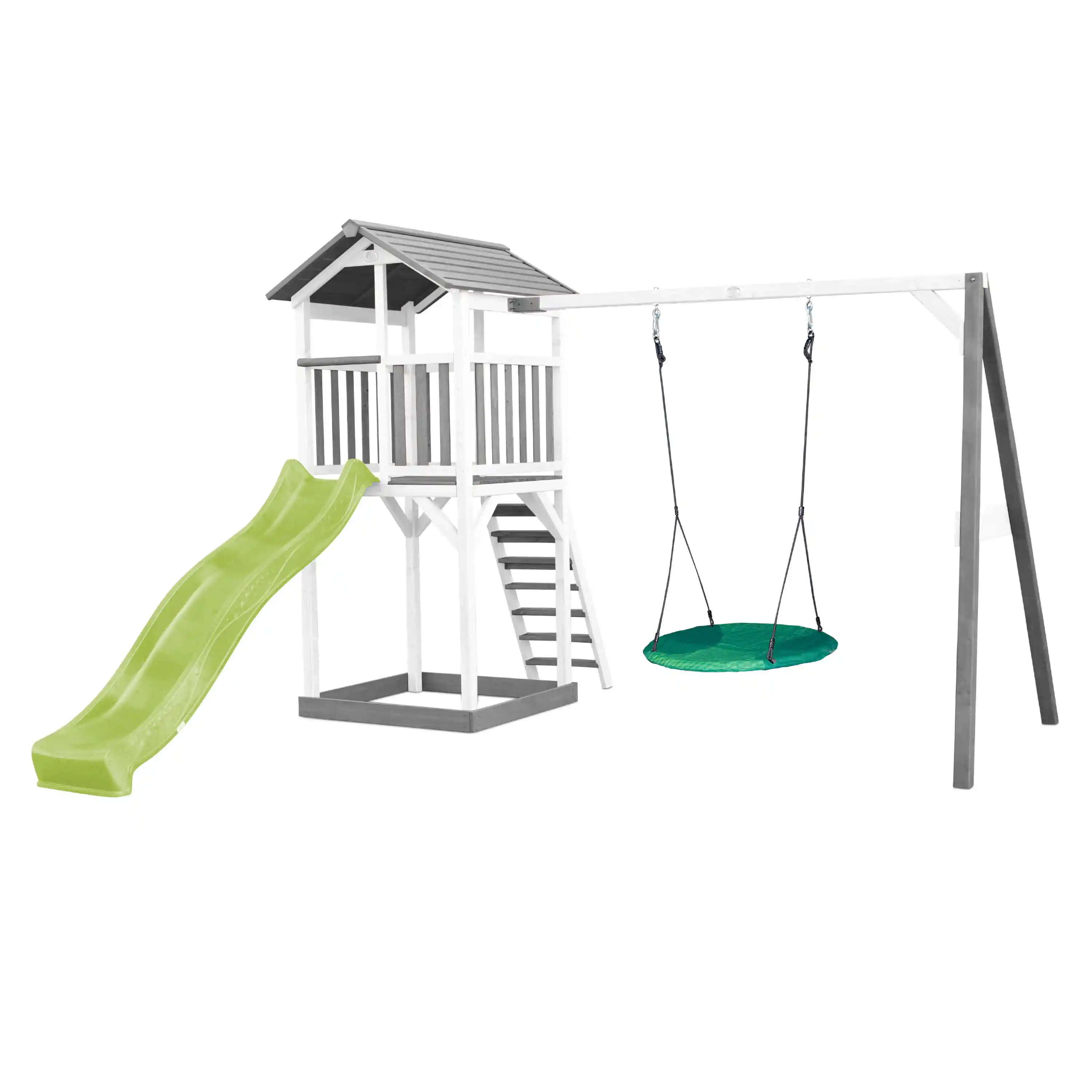 AXI Beach Tower Speeltoren met Summer Nestschommel Grijs/wit - Limoen groene glijbaan