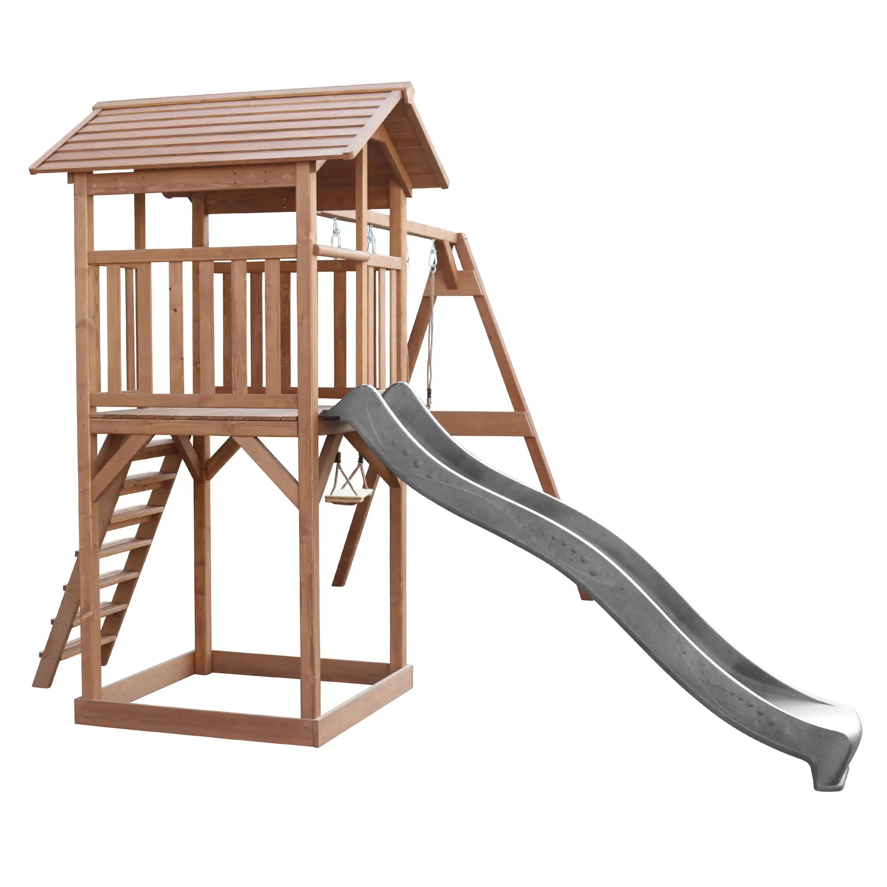 AXI Beach Tower Speeltoren met Dubbele Schommel Bruin - Grijze Glijbaan
