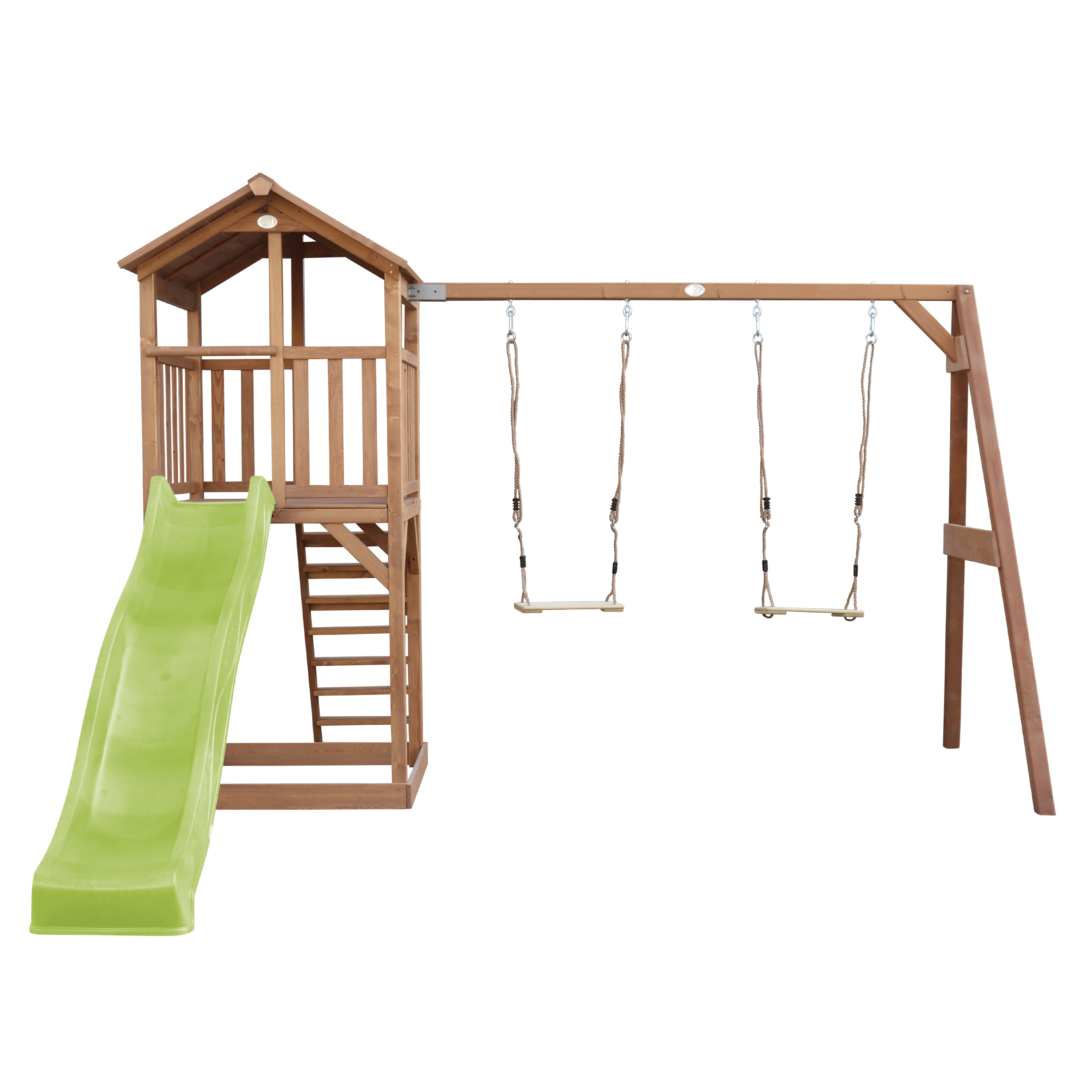 AXI Beach Tower with Double Swing Set Brown - Lime Green Slide