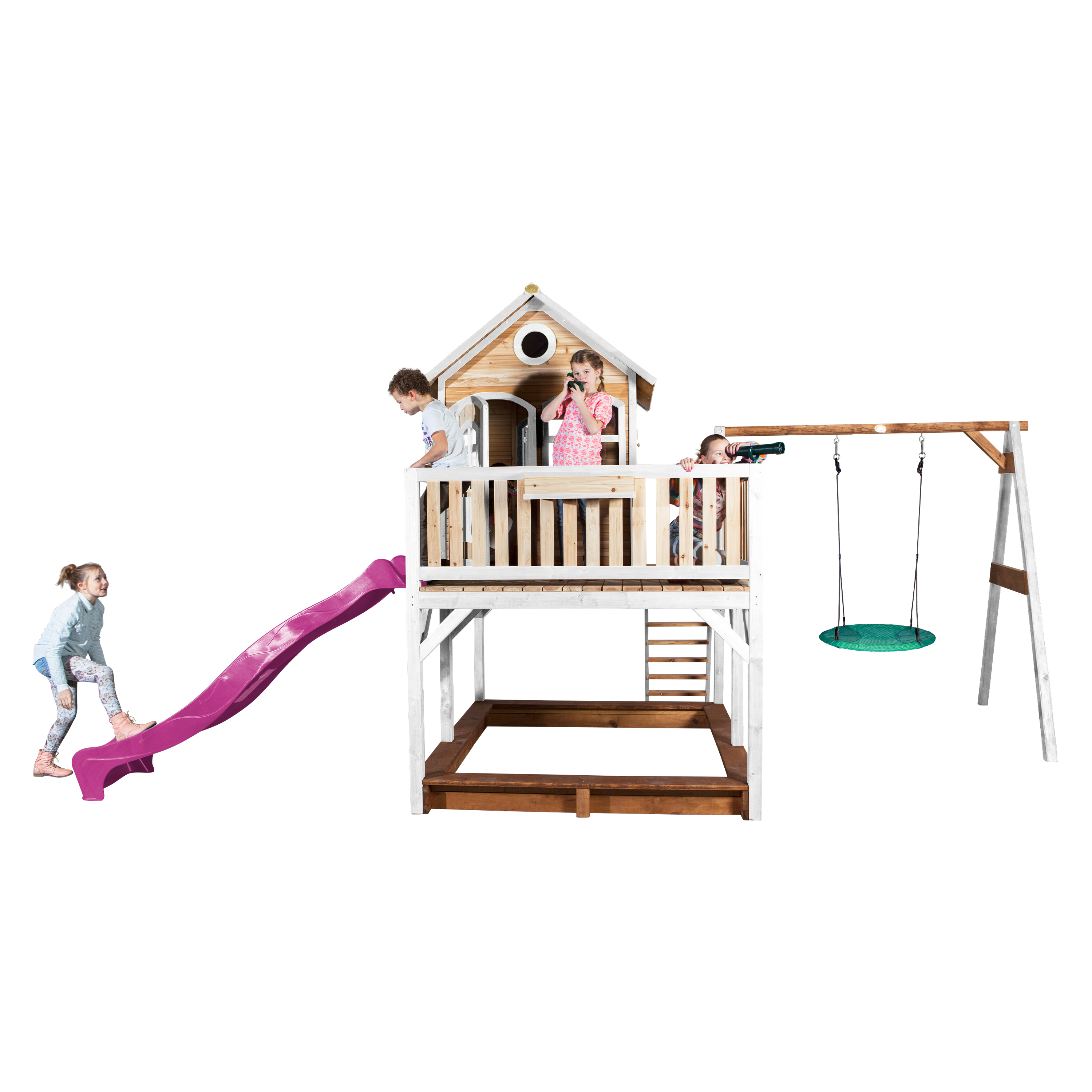 AXI Liam Playhouse with Summer Nest Swing Set Brown/White - Purple Slide