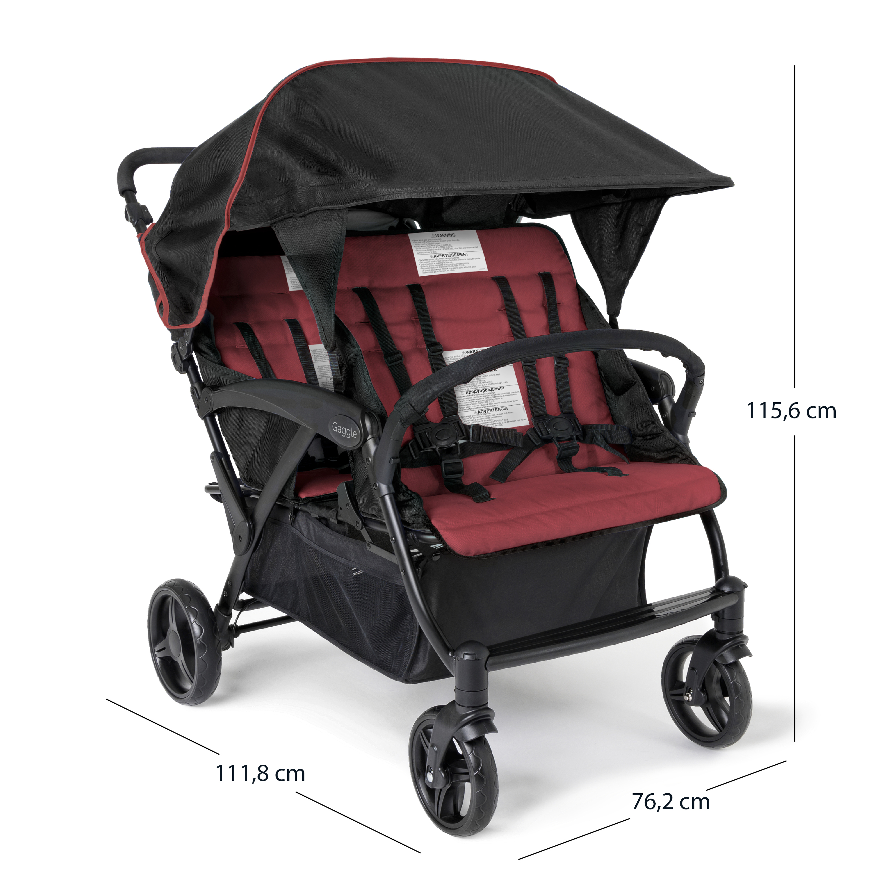 Gaggle Odyssey 4x4 Quad Stroller for 4 Children - Red/Black-0849801013549 Gaggle Odyssey 4x4 Quad Stroller for 4 Children - Red/Black