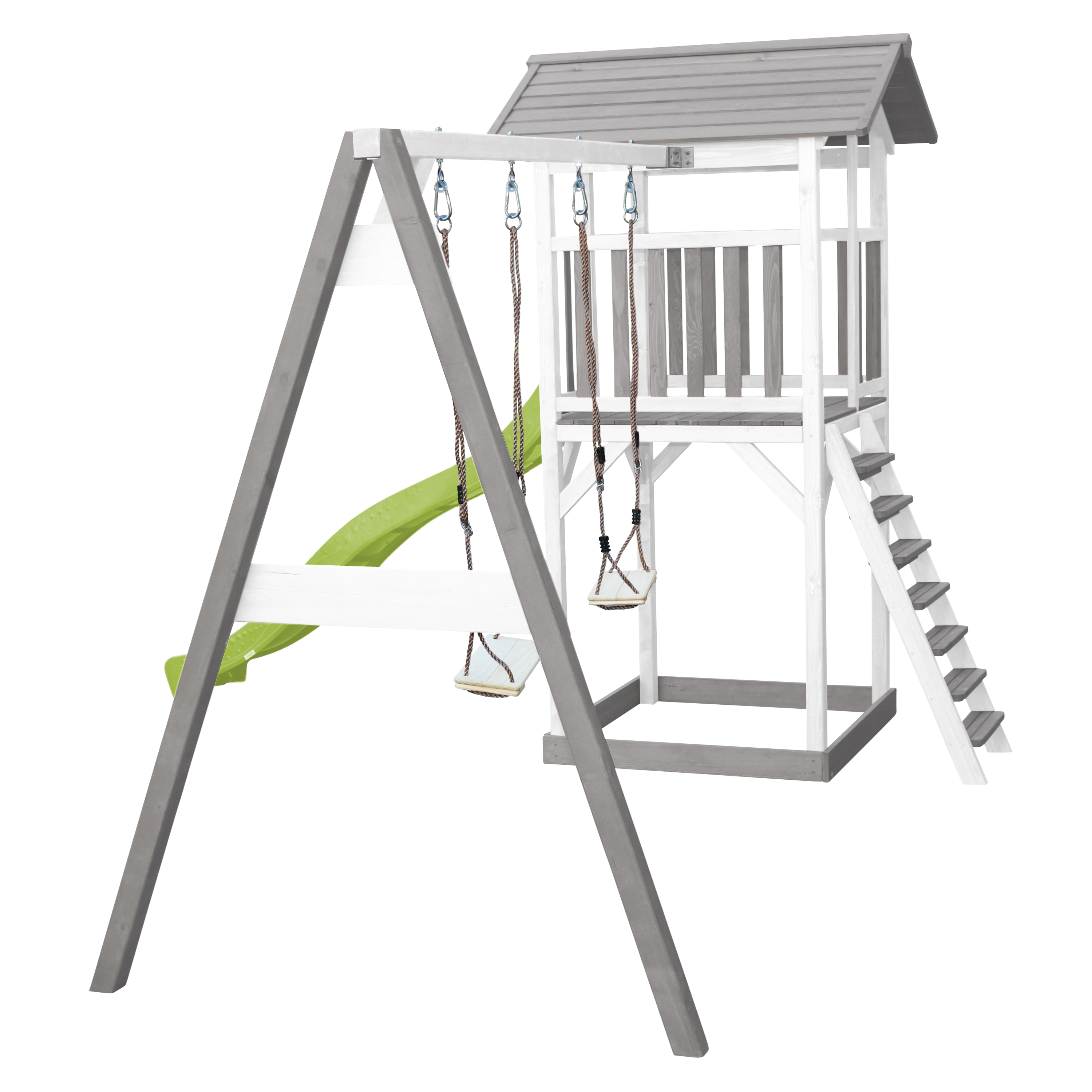 AXI Beach Tower with Double Swing Set GreyWhite - Lime Green Slide