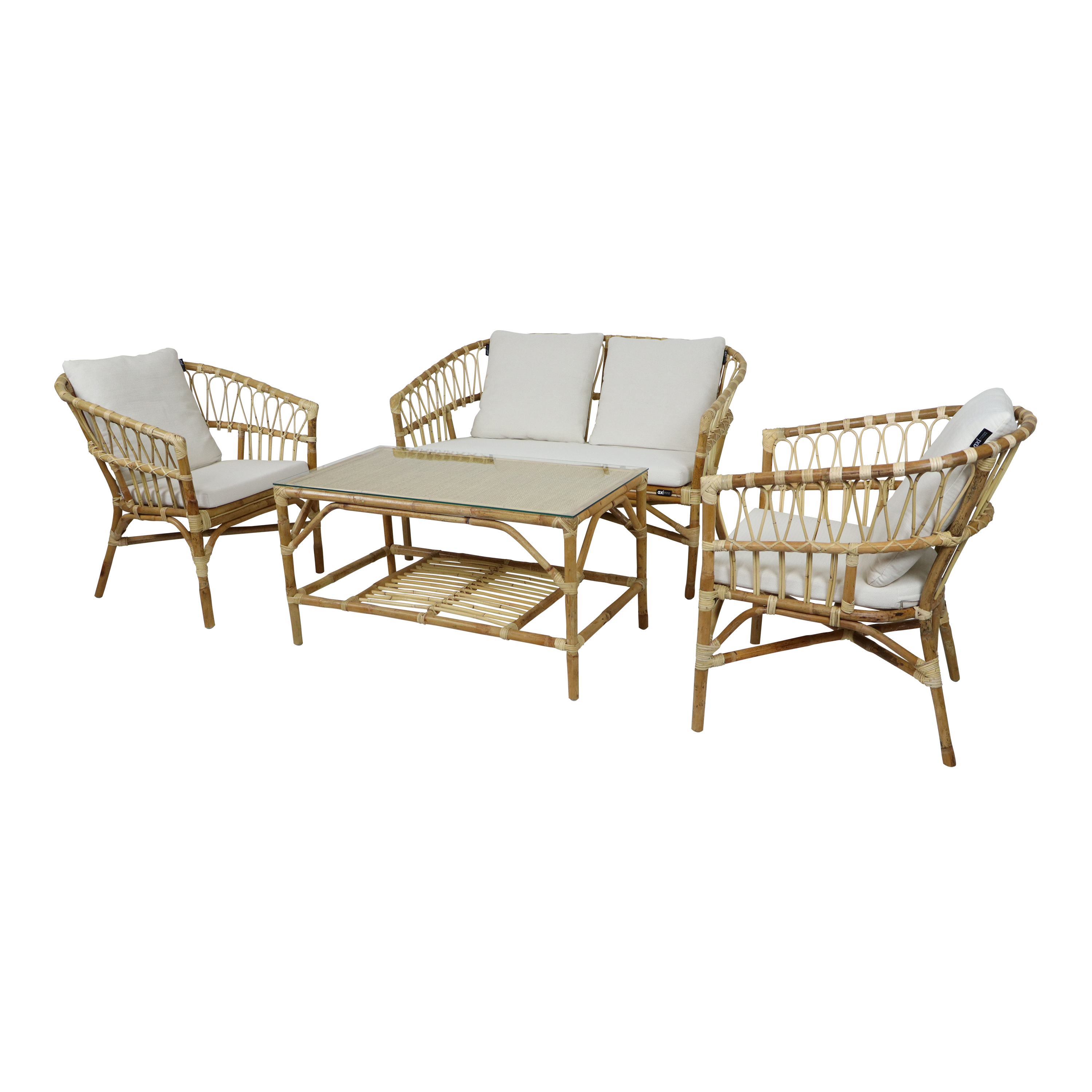 AXI Mary Rattan Loungesæt – 4 dele med sofa, bord og 2 stole Natur/hvid