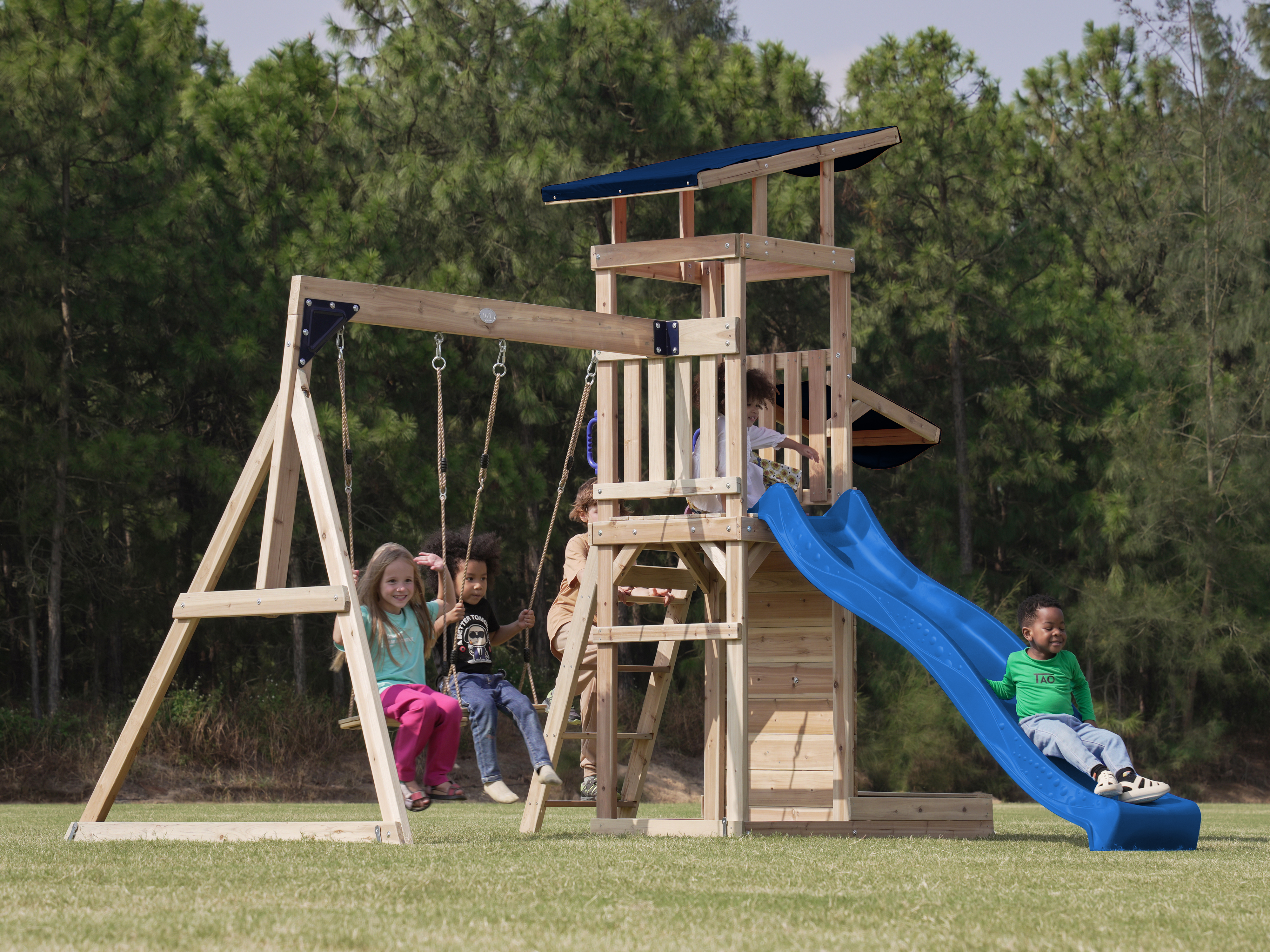 AXI Malik Climbing Frame with Double Swing Set - Blue Slide