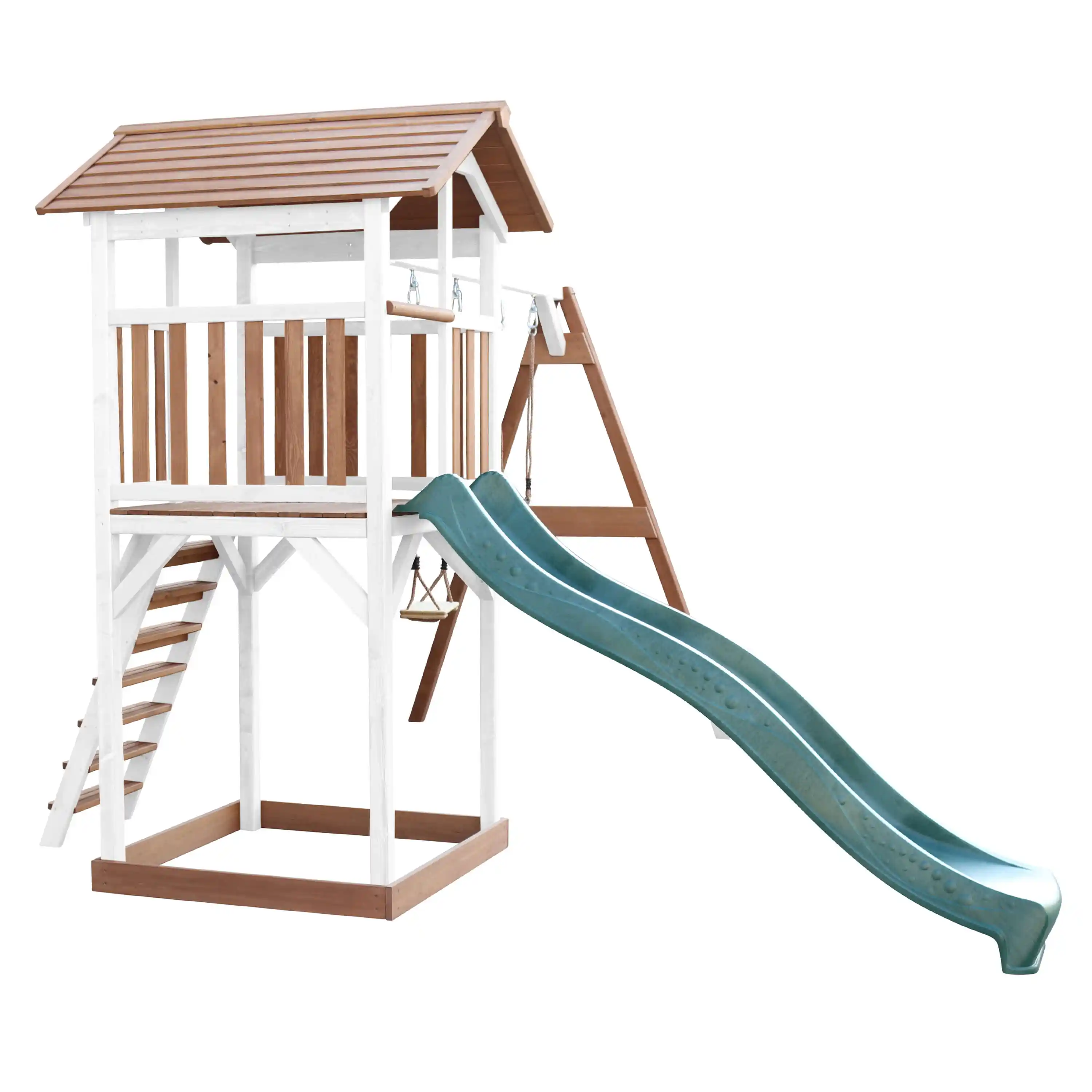 AXI Beach Tower Speeltoren met Dubbele Schommel Bruin/wit - Groene Glijbaan