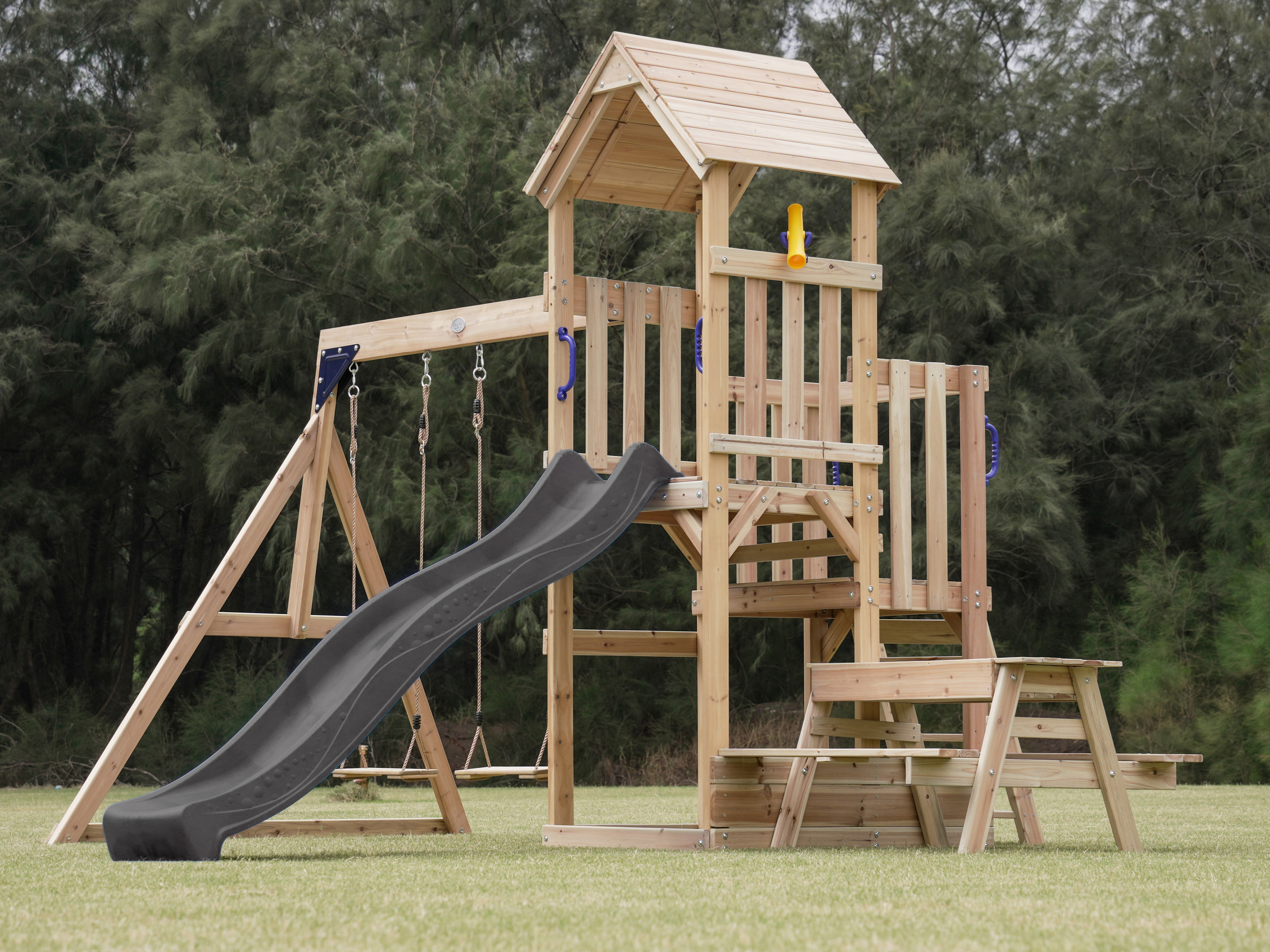 AXI Mette Playground with Double Swing Brown - Grey Slide 