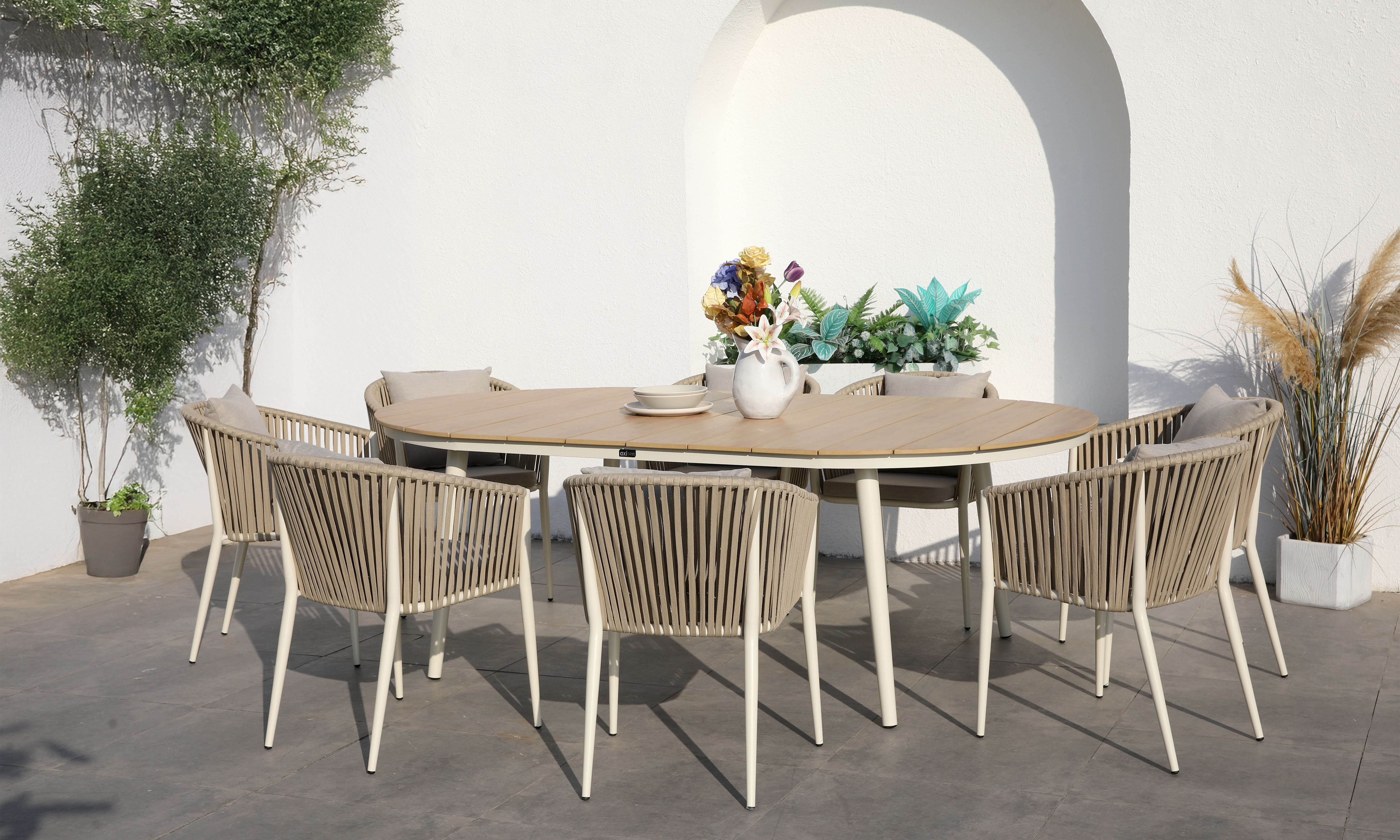 AXI Chay Garden Set with 8 Chairs – Beige with Polywood in Wood Effect-8720365066283 AXI Chay Garden Set with 8 Chairs – Beige with Polywood in Wood Effect