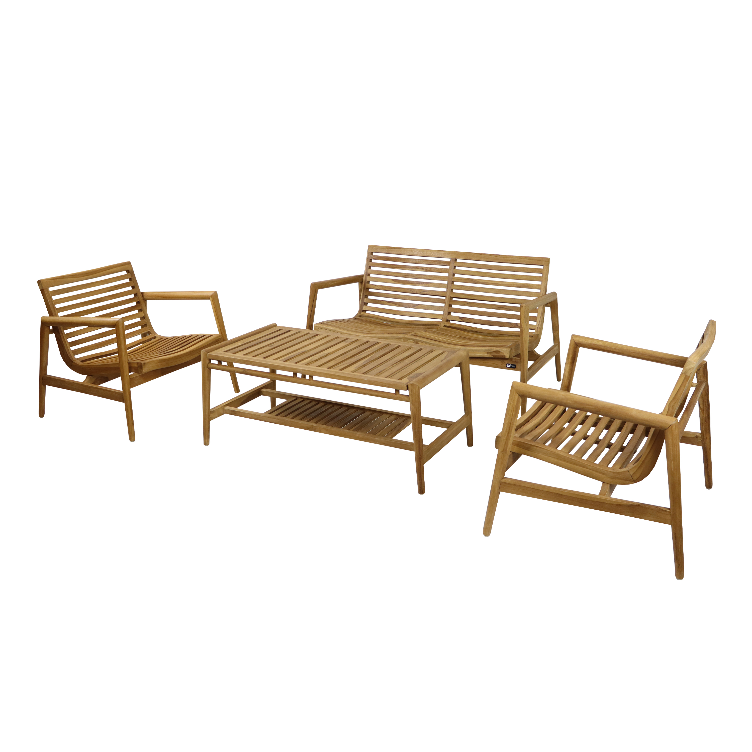 AXI June Lounge Set 4-piece with bench. table & 2 chairs - Teak/Cream-8720365066191 AXI June Lounge Set 4-piece with bench. table & 2 chairs - Teak/Cream