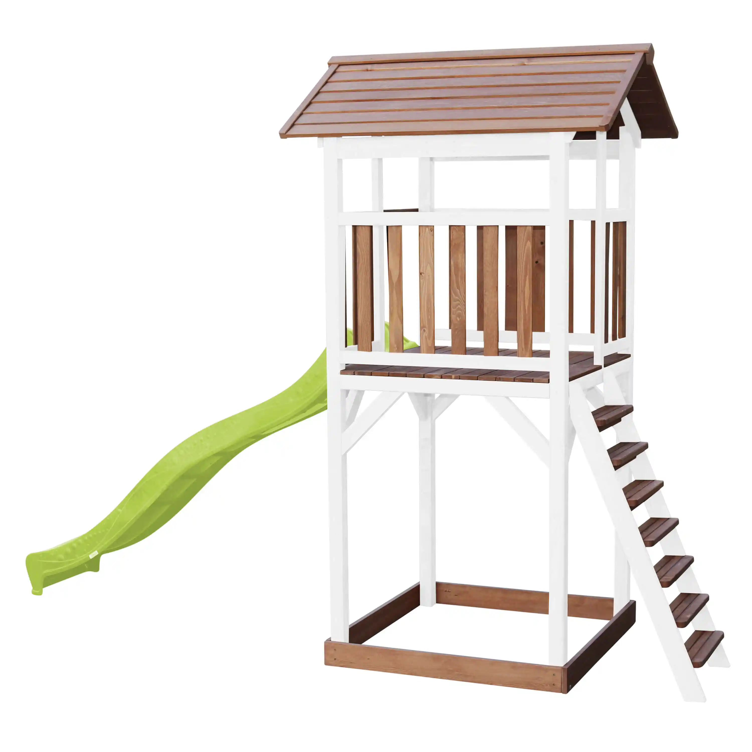 AXI Beach Tower Speeltoren Bruin/wit - Limoen groene Glijbaan