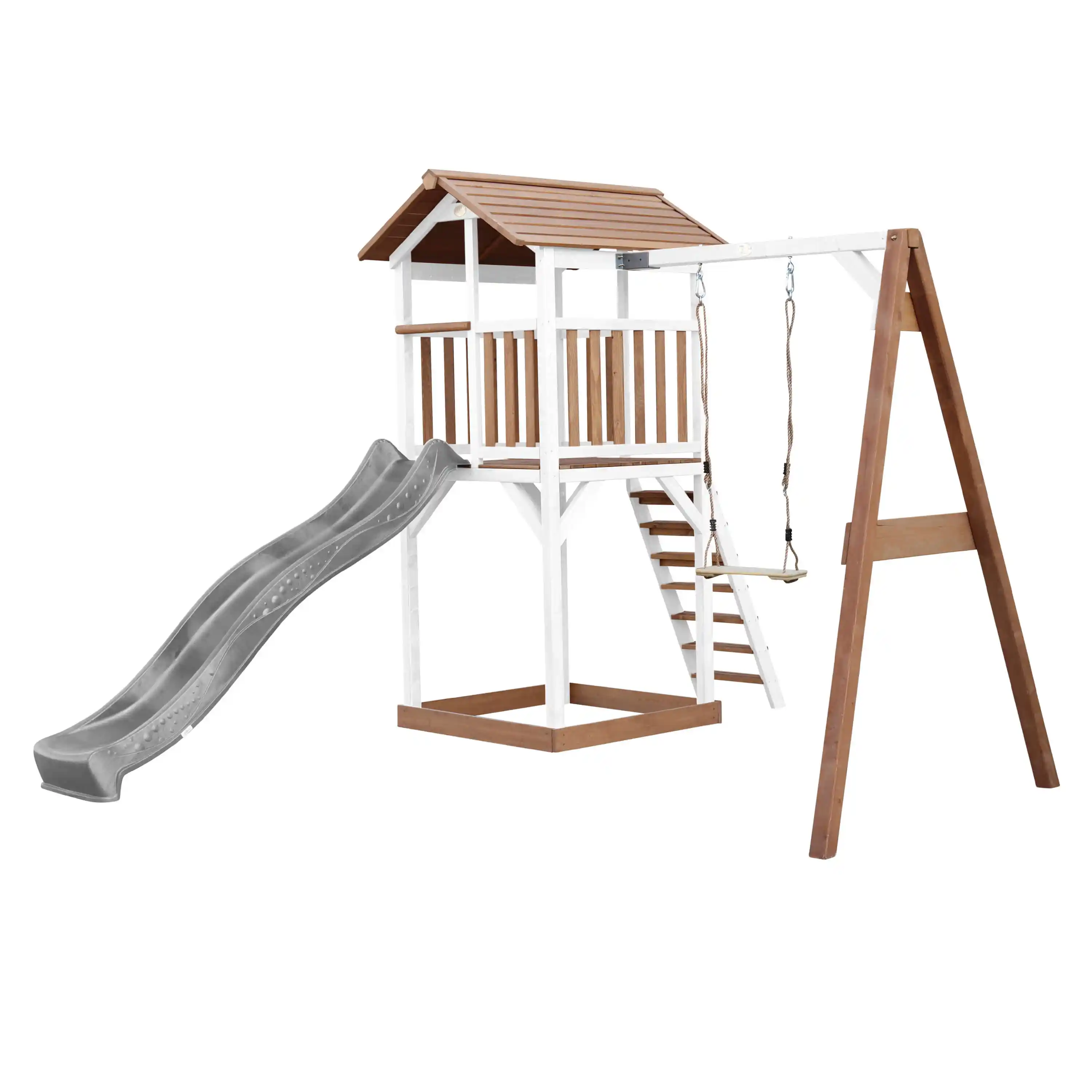 AXI Beach Tower Speeltoren met Enkele Schommel Bruin/wit - Grijze Glijbaan
