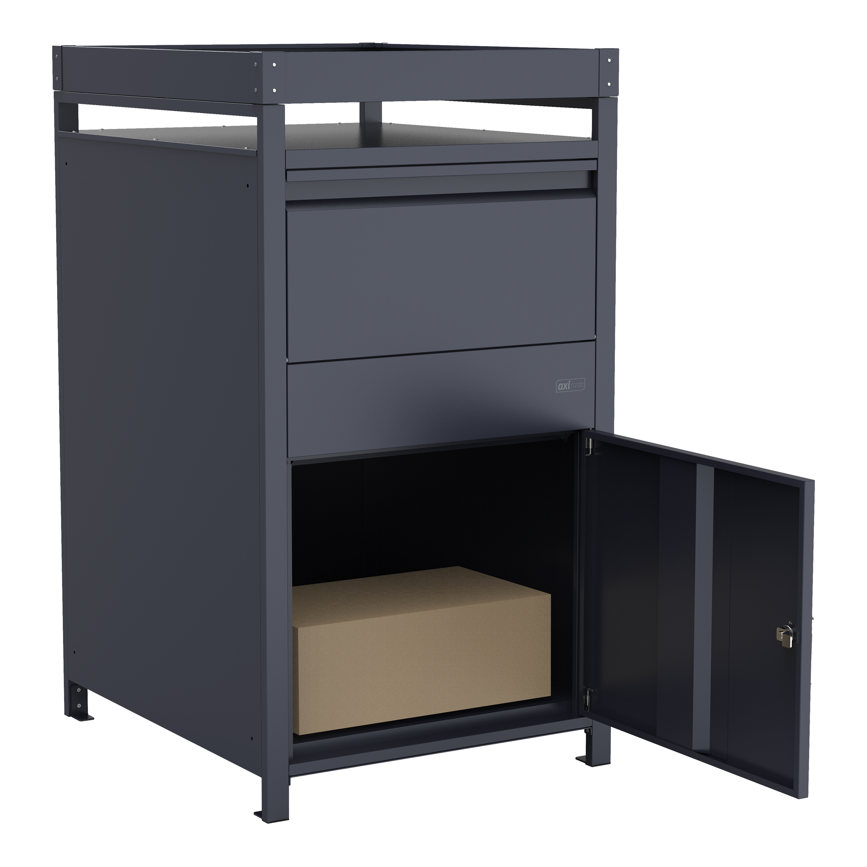AXI Leon Bin Storage with Louis Parcel Postbox Anthracite – 1 Garbage Bin