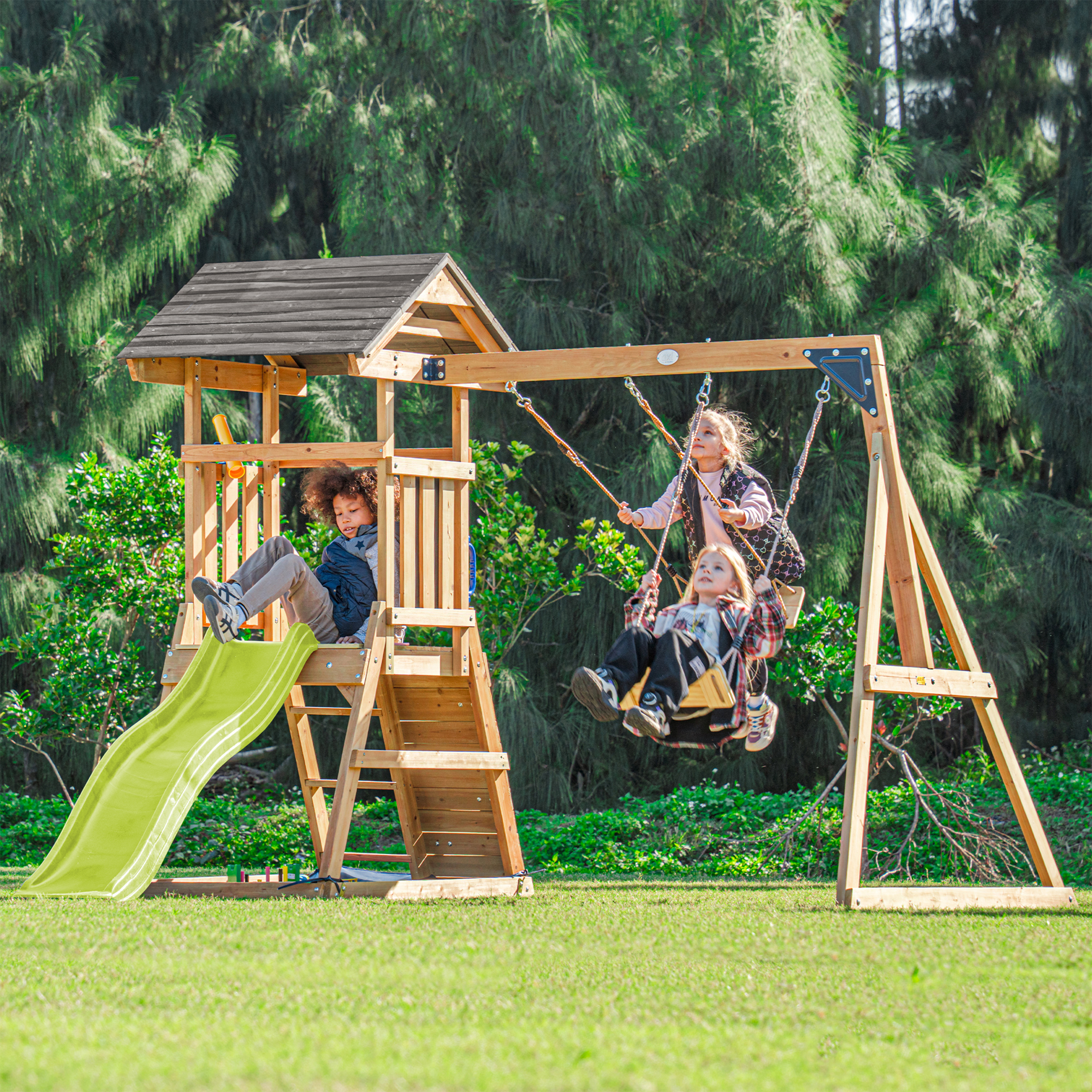 AXI Mia Climbing Frame with Double Swing Set – Lime Green Slide