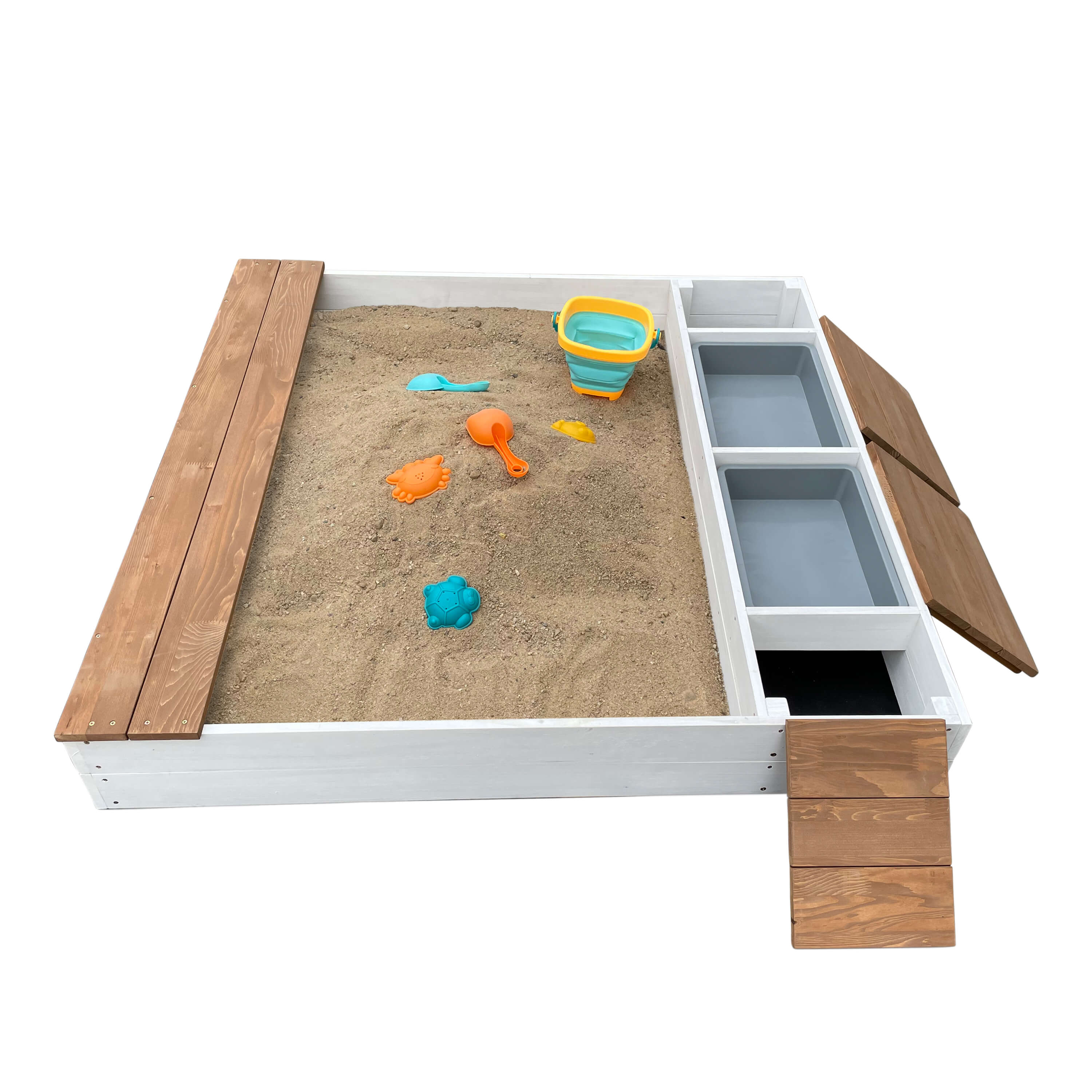 AXI Evy Zandbak met waterbakken en opbergruimte Wit/bruin-8720365061844 AXI Evy Zandbak met waterbakken en opbergruimte Wit/bruin