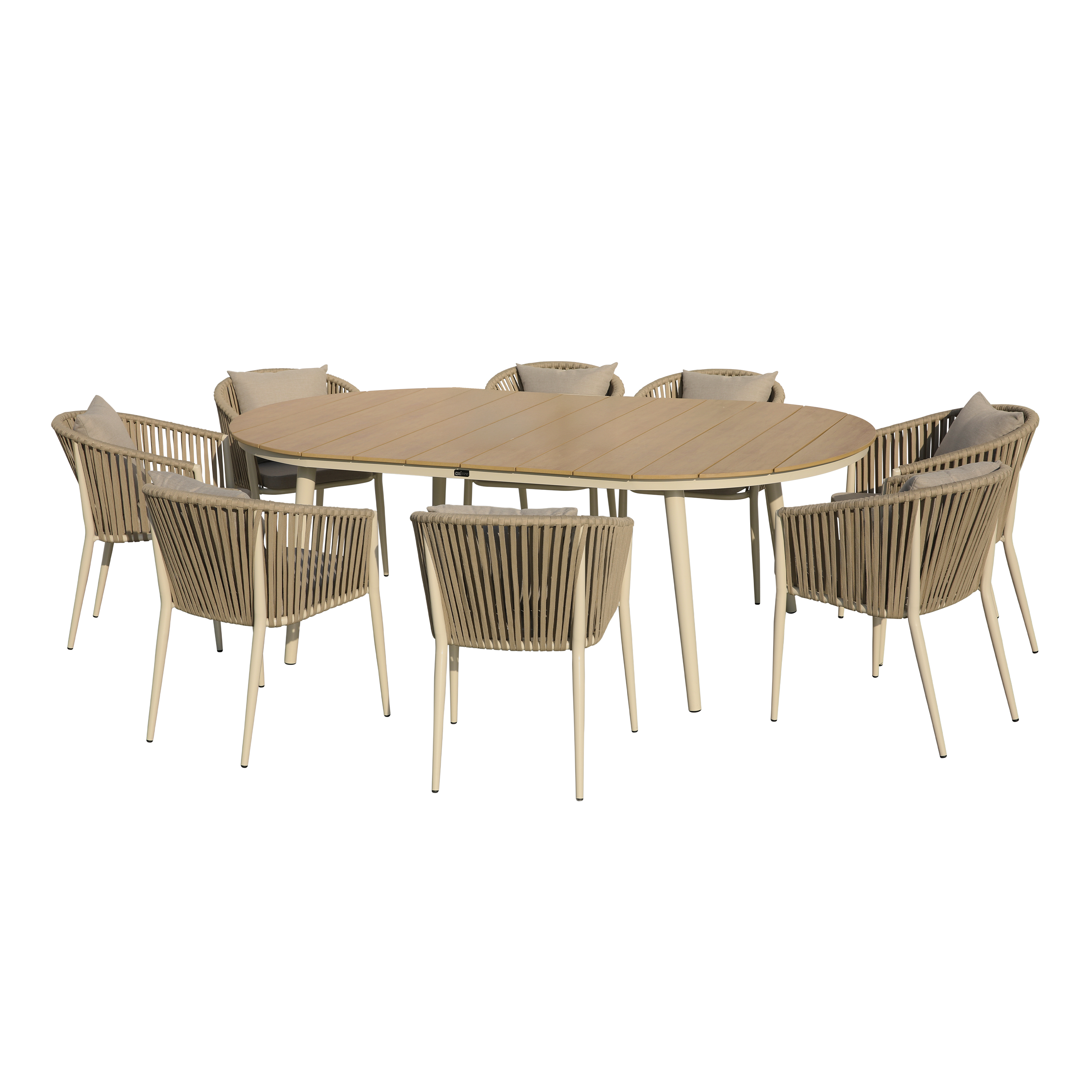 AXI Chay Garden Set with 8 Chairs – Beige with Polywood in Wood Effect-8720365066283 AXI Chay Garden Set with 8 Chairs – Beige with Polywood in Wood Effect