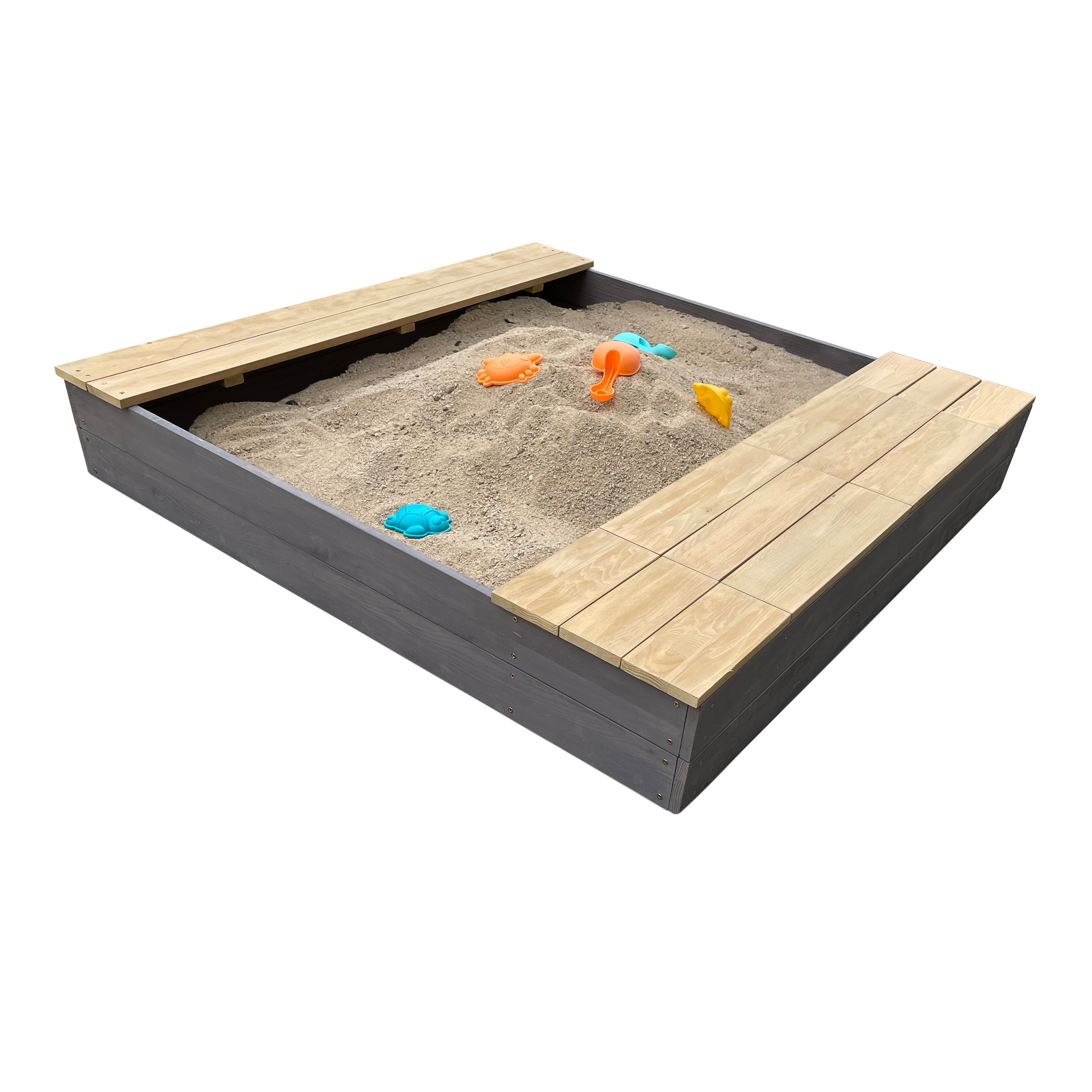 AXI Evy Sandbox with Bins and Storage - 119 x 117 cm - Grey/Brown