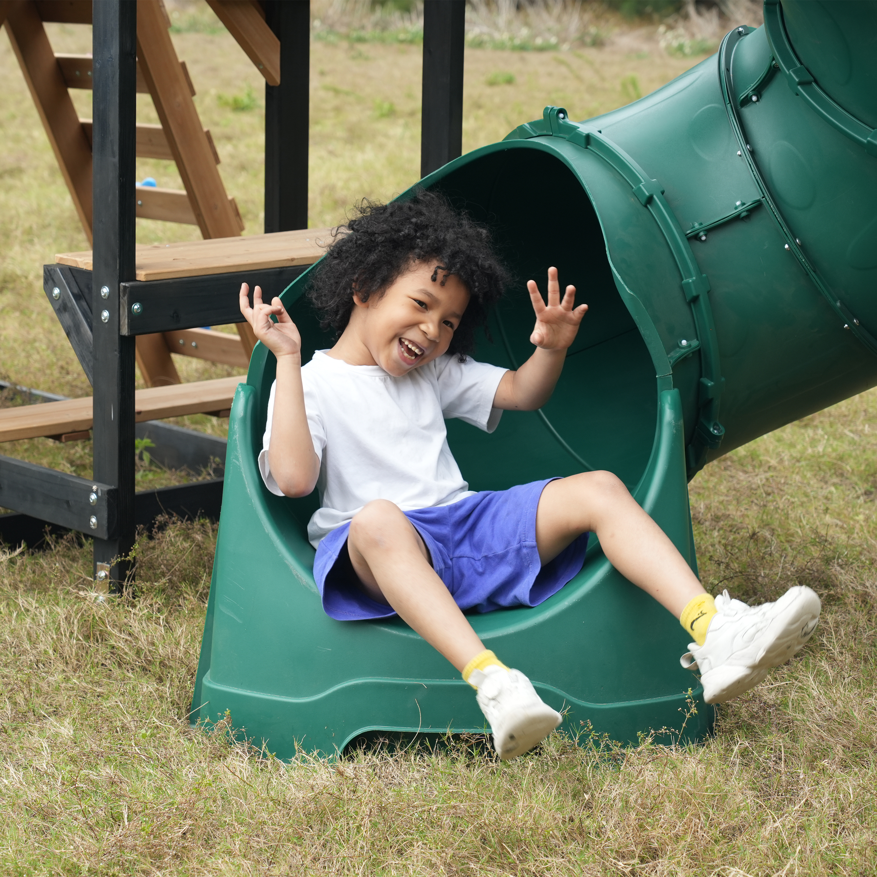 AXI Cody Climbing Frame with Swings. Trapeze and Climbing Wall – Grey Double Slide and Tube Slide