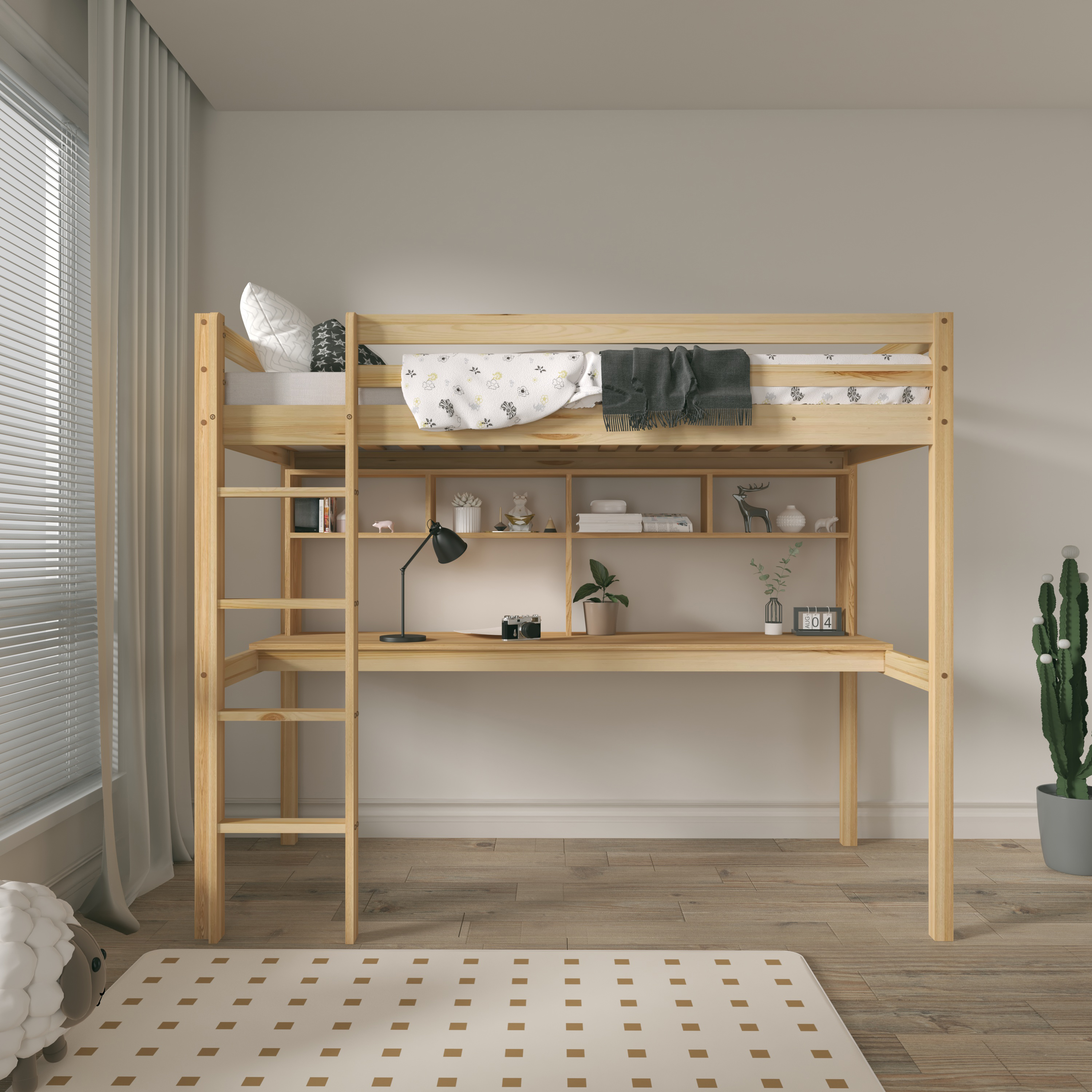 Sunny Sil Loft Bed with Desk Natural – Without Mattress
