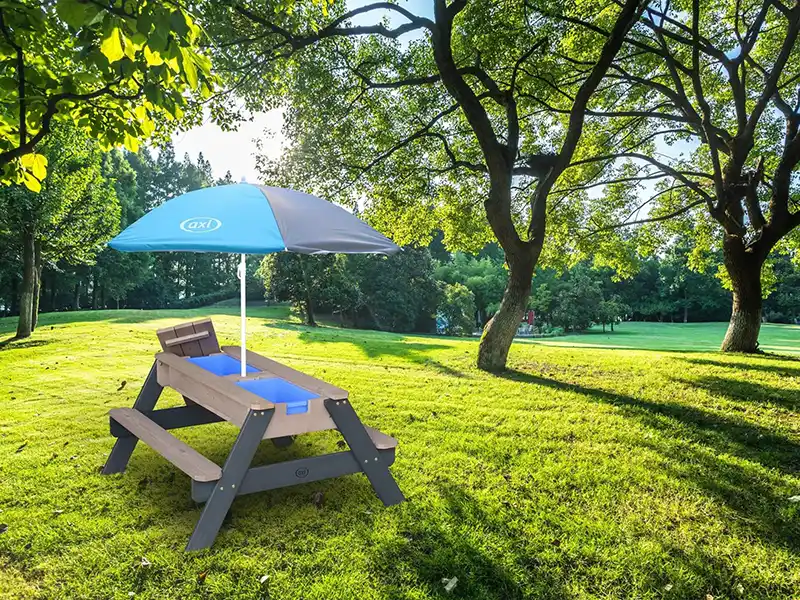 AXI Nick Zand & Water Picknicktafel Antraciet/grijs - Parasol Grijs/blauw