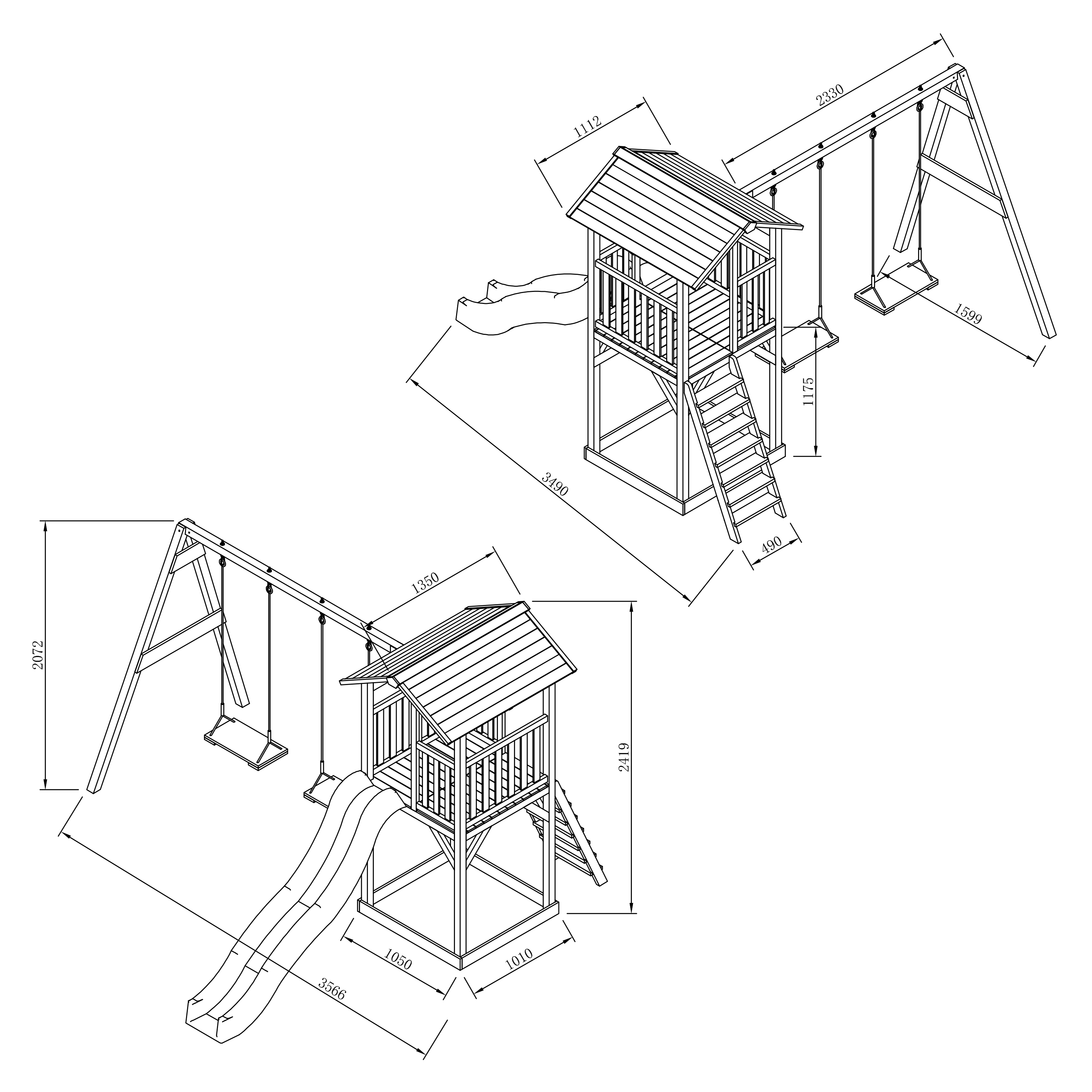 AXI Beach Tower with Double Swing Set Brown - White Slide