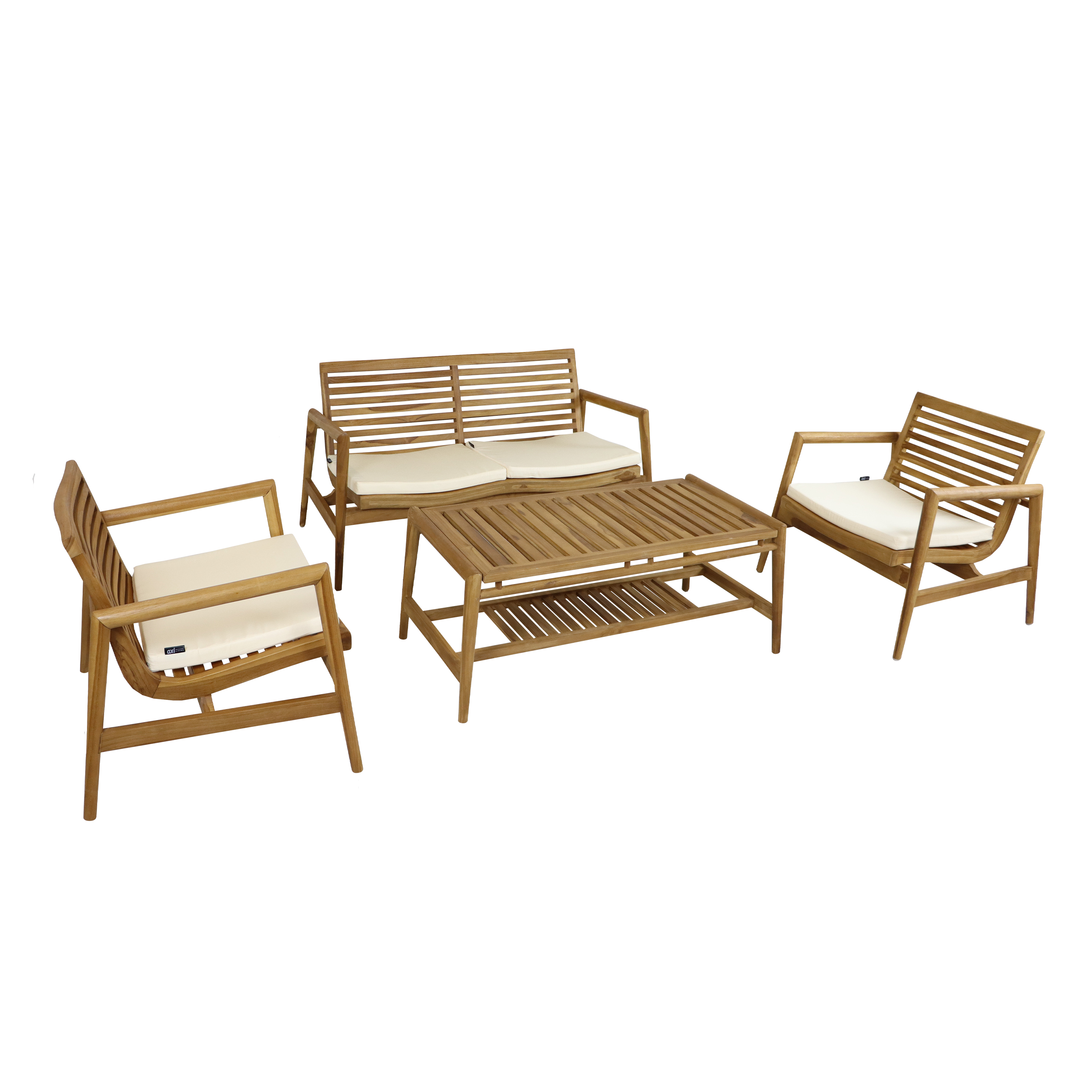 AXI June Lounge Set 4-piece with bench. table & 2 chairs - Teak/Cream-8720365066191 AXI June Lounge Set 4-piece with bench. table & 2 chairs - Teak/Cream