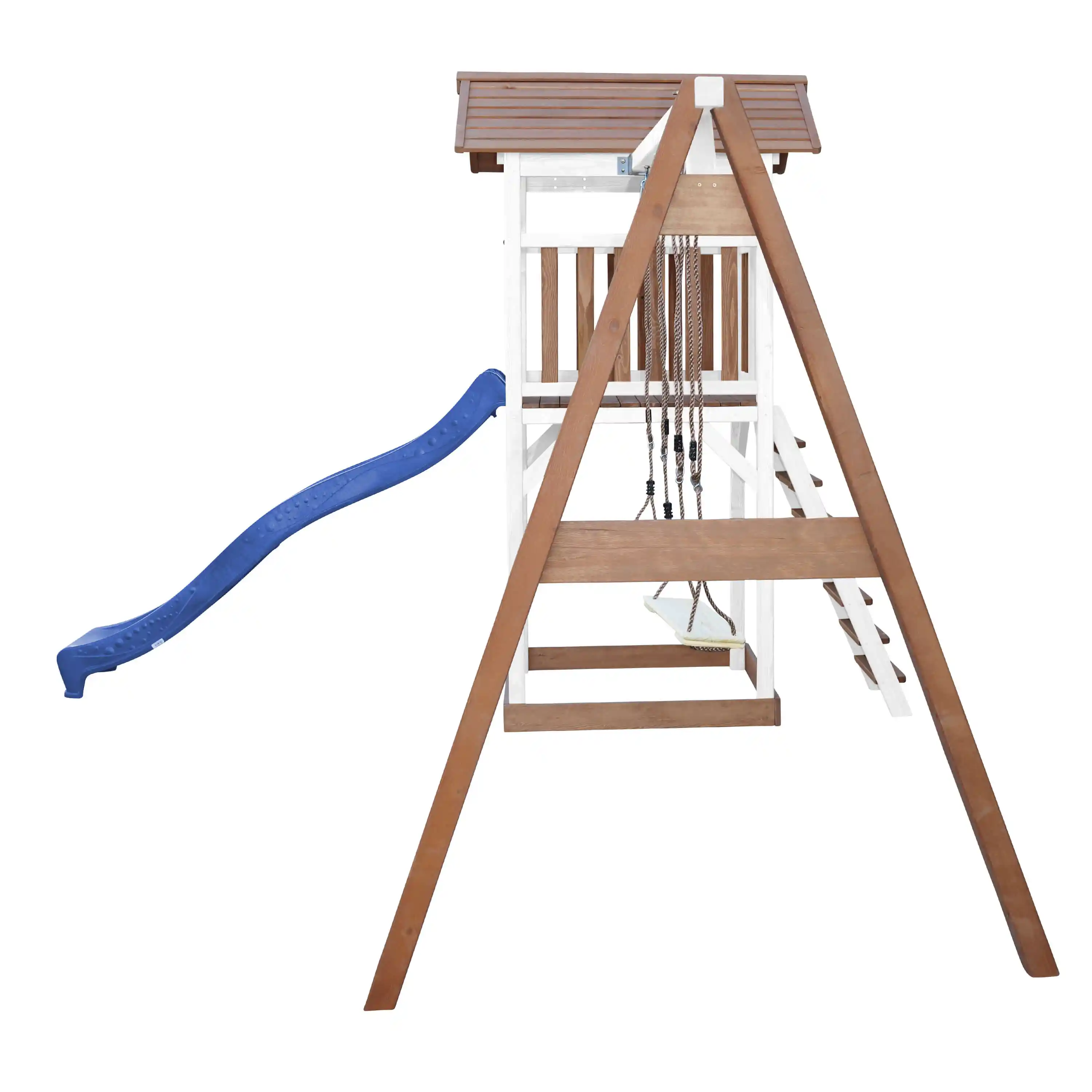 AXI Beach Tower Speeltoren met Dubbele Schommel Bruin/wit - Blauwe Glijbaan